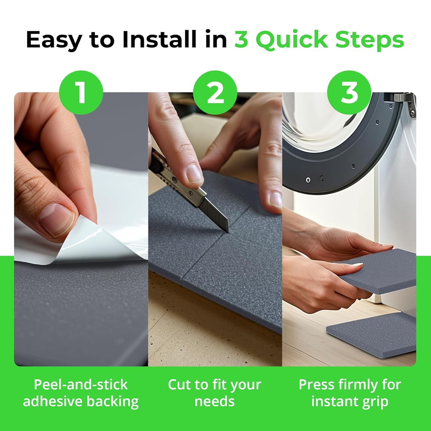 XCEL Set of 8 Gray Multi-Purpose Anti-Vibration Pads with Self Adhesive – Protection for Furniture & Appliances – Closed Cell Foam Rubber Pad, 6” x 6” x ¼”