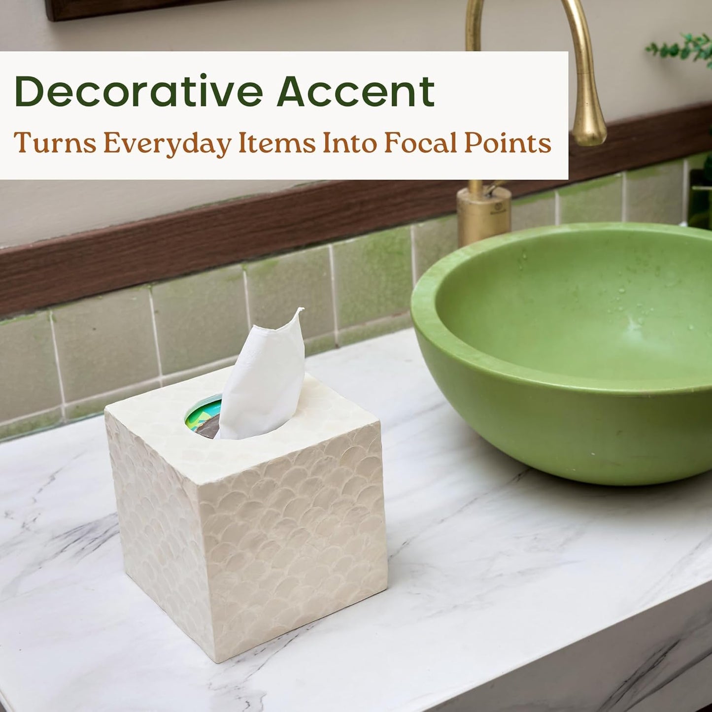 5.9โ Capiz Tissue Box Cover, Square Decorative Tissue Holder with Bottom Slider, Handmade Bathroom Accessories, Elegant White Cube for Vanity, Bedroom, Office & Coastal Dรฉcor (Natural)