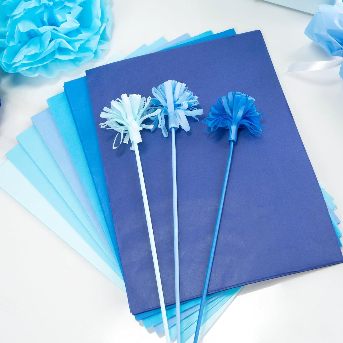 VGOODALL 450 Sheets Blue Tissue Paper, 11.5×8 Inch Gift Wrapping Paper Bulk for Christmas Birthday Decor DIY Project Crafts, 6 Colors