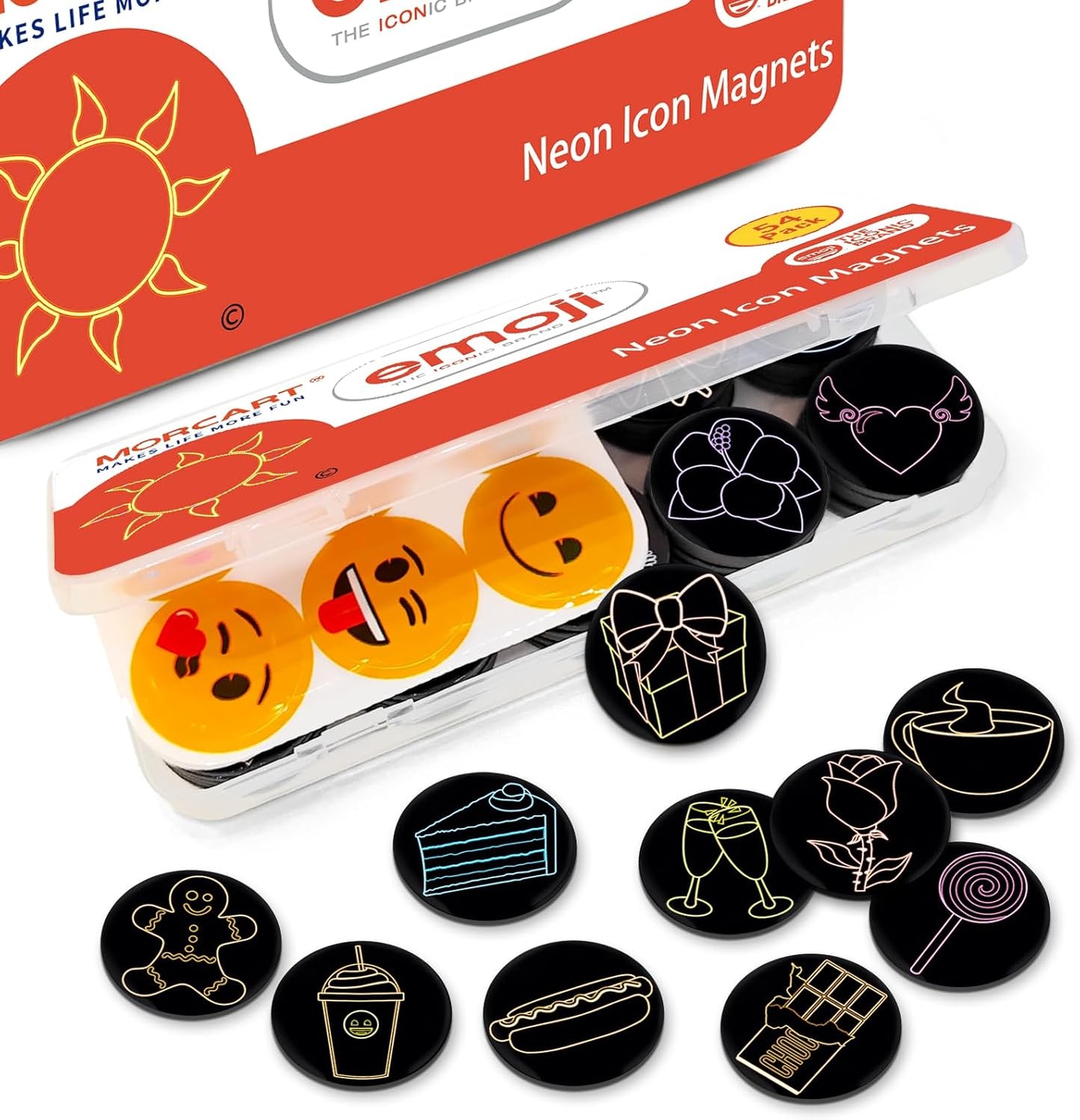 MORCART 54Pcs Emoji Refrigerator Magnets Fridge Magnets for Locker Whiteboard - Neon Magnets Funny Magnets for School Home Kitchen Office Party Gift for Family and Friend EM-025