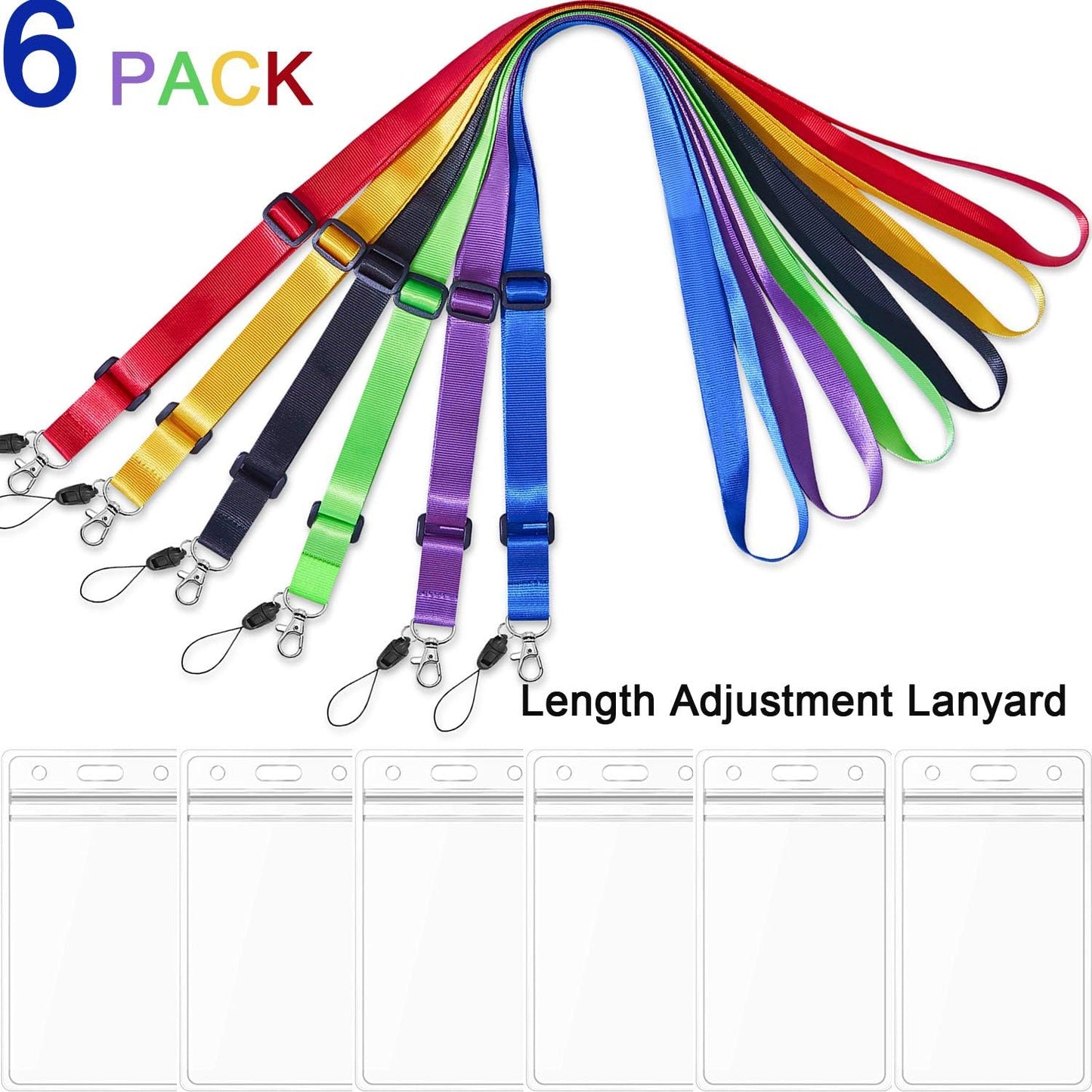 AMUU 6 Pack 6 Colours Lanyards Adjustable Extend Length with Vertical id Badge Holder,for Women,Keys,Kids,Men,Cruise,Ship,Credit Card,Name Tag Holder
