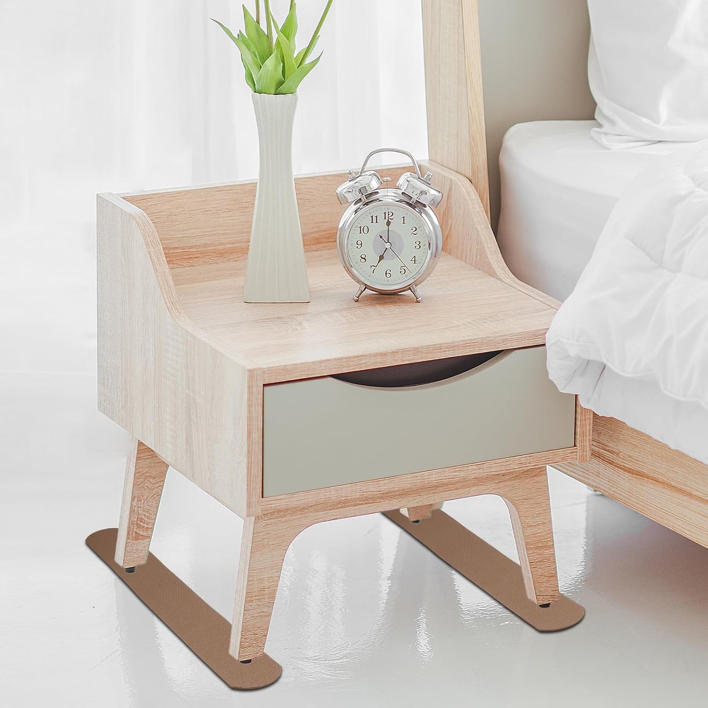 PATIKIL Rectangle Corner Anti-Slip Furniture Rail Pads 27x4x3, 4 Pcs Non-Skid Rubber Furniture Pads for Hardwood Floors Protector Grippers Pads Recliners Sofa Couches, Brown