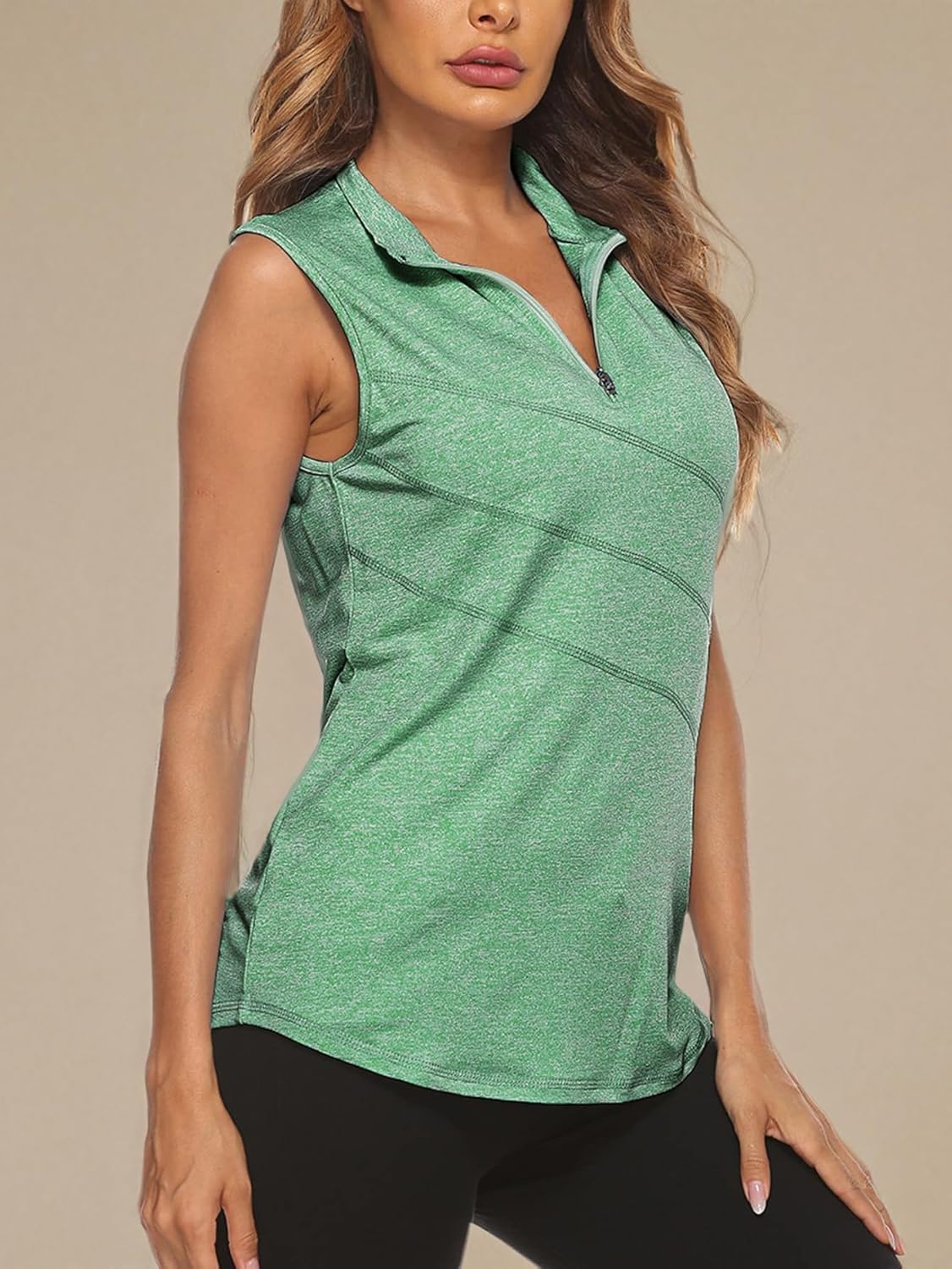 Koscacy Women's Sleeveless Golf Tennis Polo Shirts Zip Up Dry Fit Workout Tank Tops Athletic Shirt