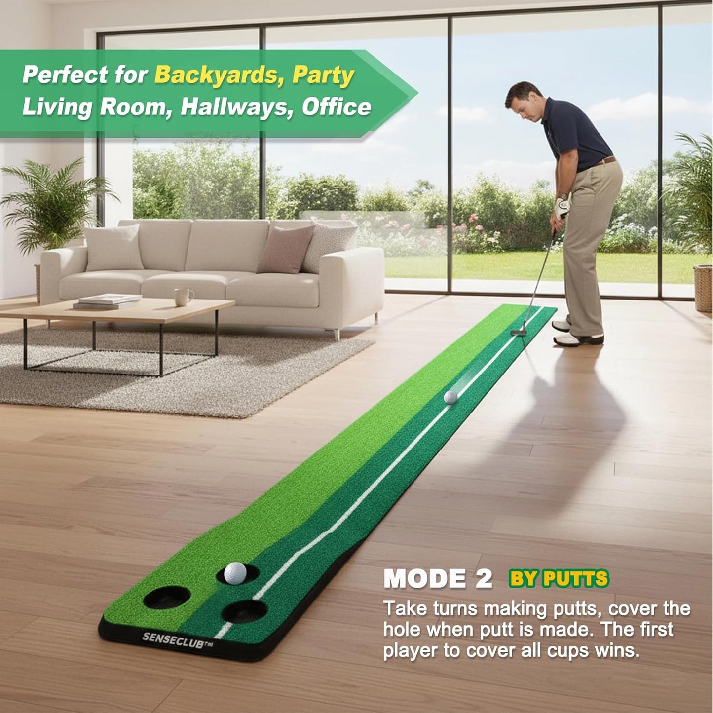 SENSECLUB Indoor Putting Green, Foldable Putting Mat Golf Game Set, Golf Gifts for Men with Ball-Collect System
