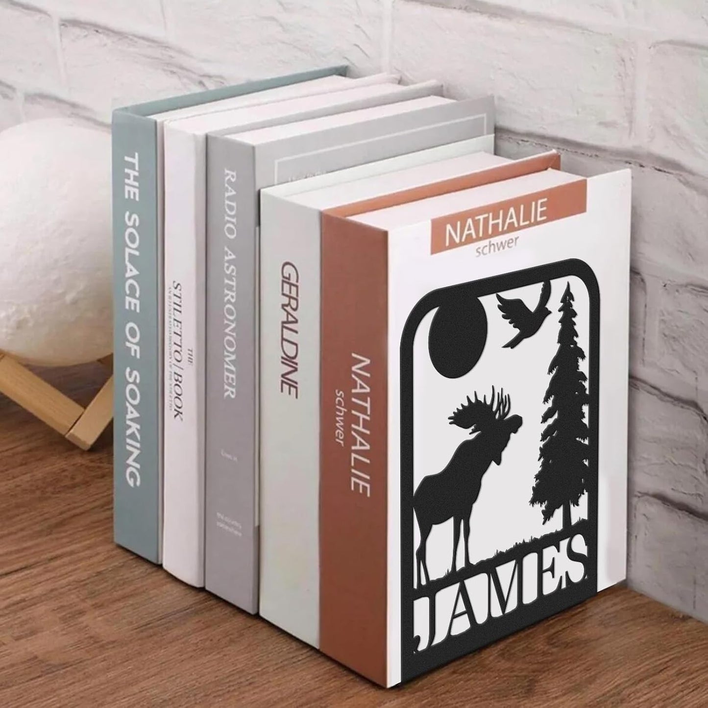 Custom Deer Metal Book Ends 2 Pcs, Forest Theme Bookends for Shelves Decorative, Heavy Duty Bookend Stopper, Deer Cabin Decor, Book Organizer for Desk, Black Book Holders for Home Office, Hunter Gifts