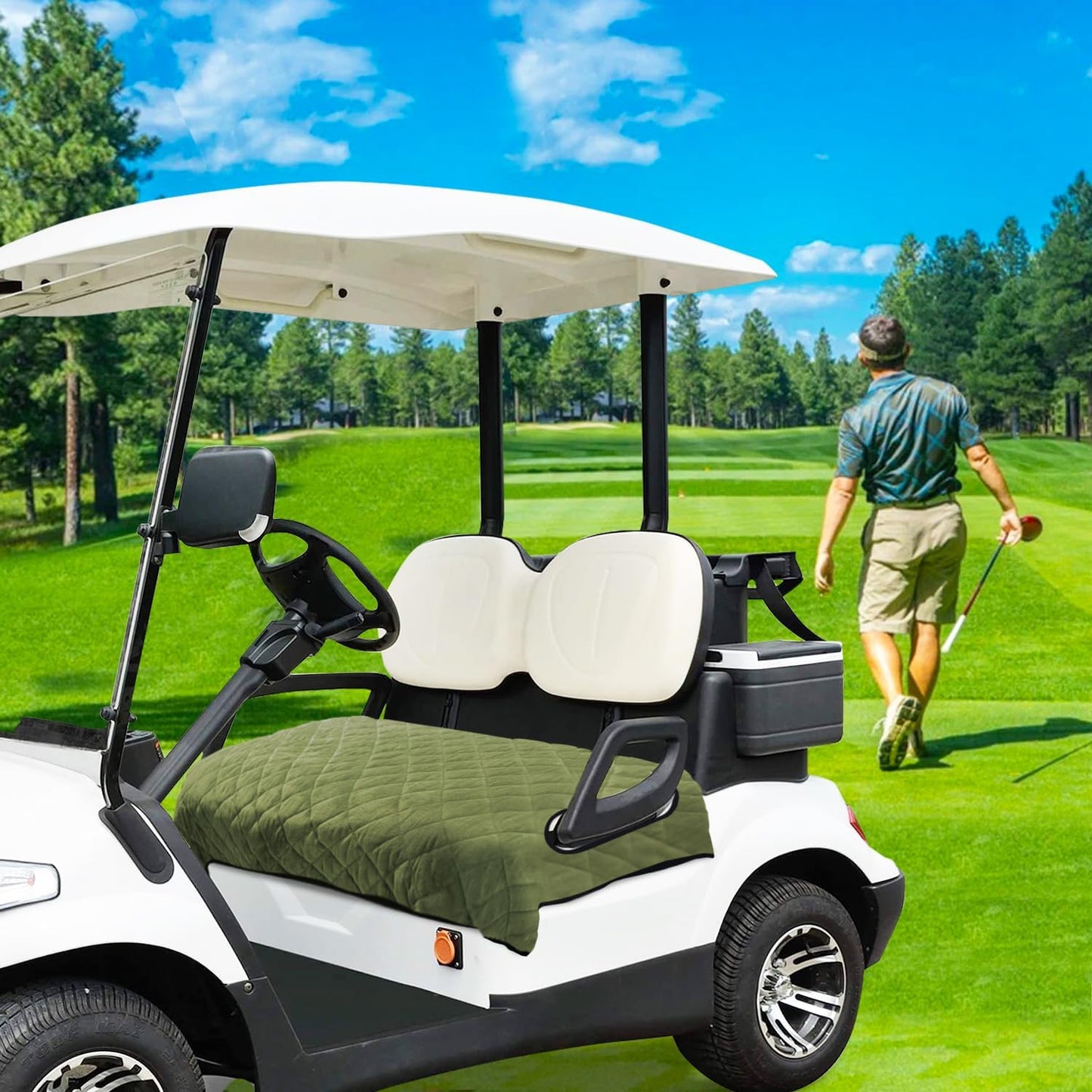 YOKYHOM Golf Cart Seat Covers, Golf Cart Seat Towel Blanket, Short Plush Surface, Soft and Comfortable, Suits EZGO, Yamaha, Club Car and Other 2-Seat Golf Carts, 51"x 30.5", Grass Green
