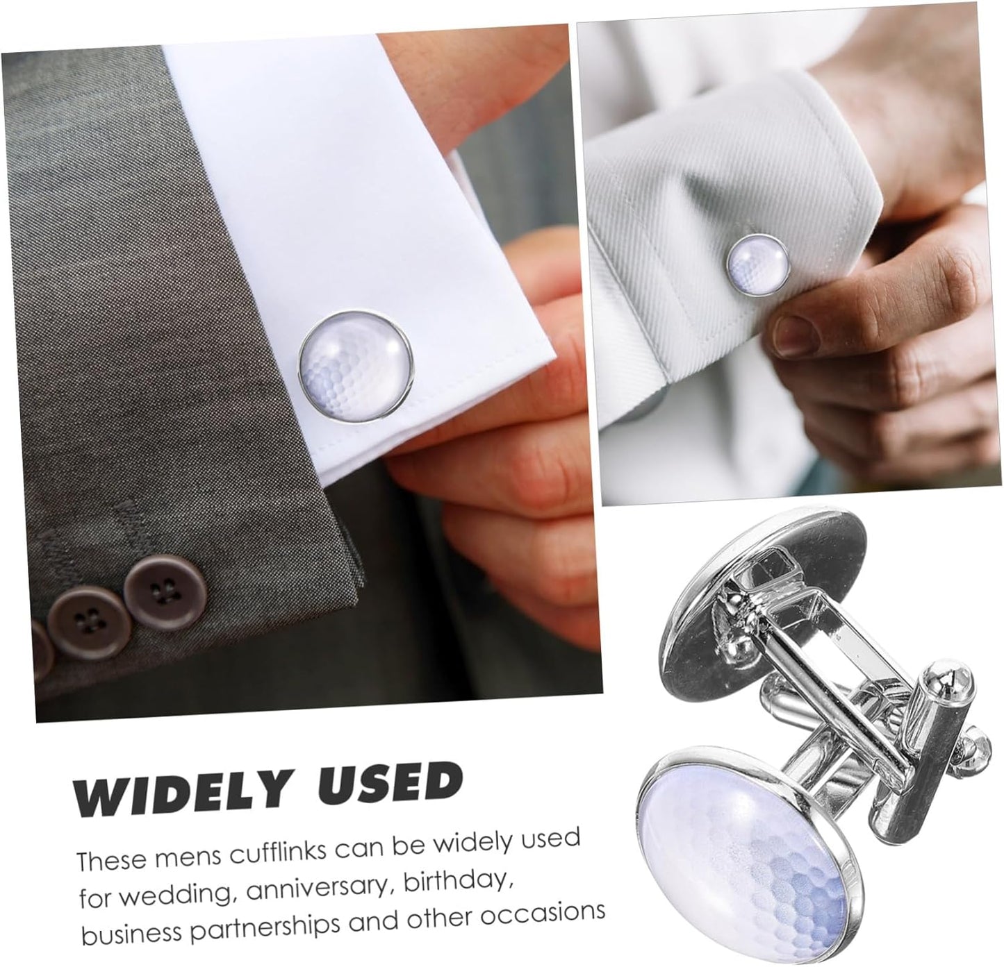 Golf Crystal Glass Gemstone Cufflinks for Men Suit Silver Metal Business Shirt Accessories Unique Tuxedo Decoration Gift for Groom Wedding and Formal Occasions