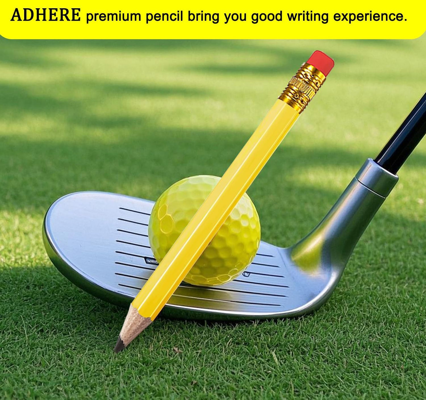 Adhere 25pcs Golf Pencils with eraser Hexagon Wooden Pencils Graphite 2B for Golf Event Scoring,Classroom,Wedding,Company Meetings,Pew, Pocket (Yellow1)
