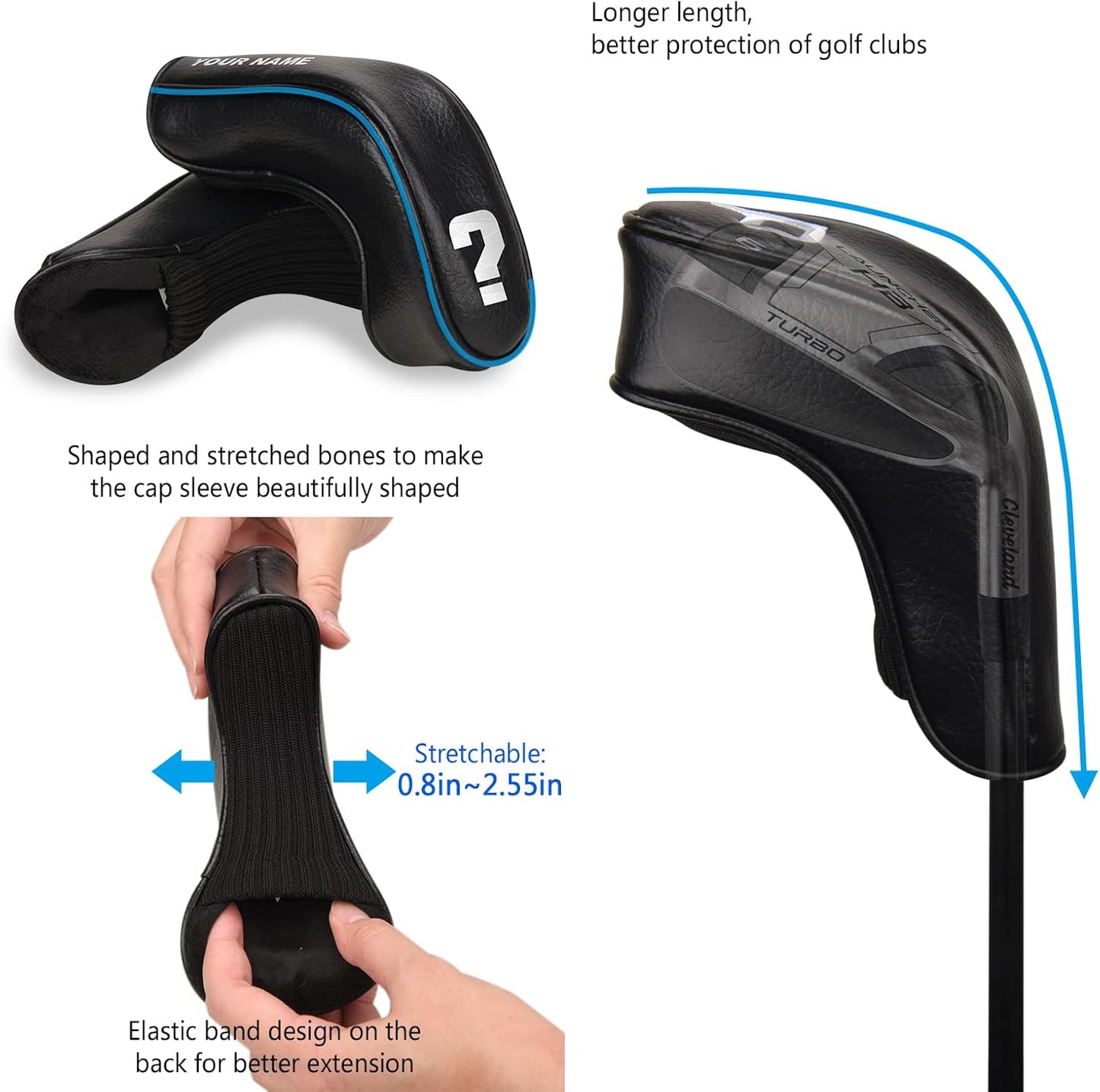 BIG TEETH Golf Hybrid Iron Head Cover 9Pcs, Long Hybrids Iron Covers Head Covers Set, Golf Club Covers W/Big NO. Fits for Cleveland Launcher Cobra T Rail Hybrid Irons