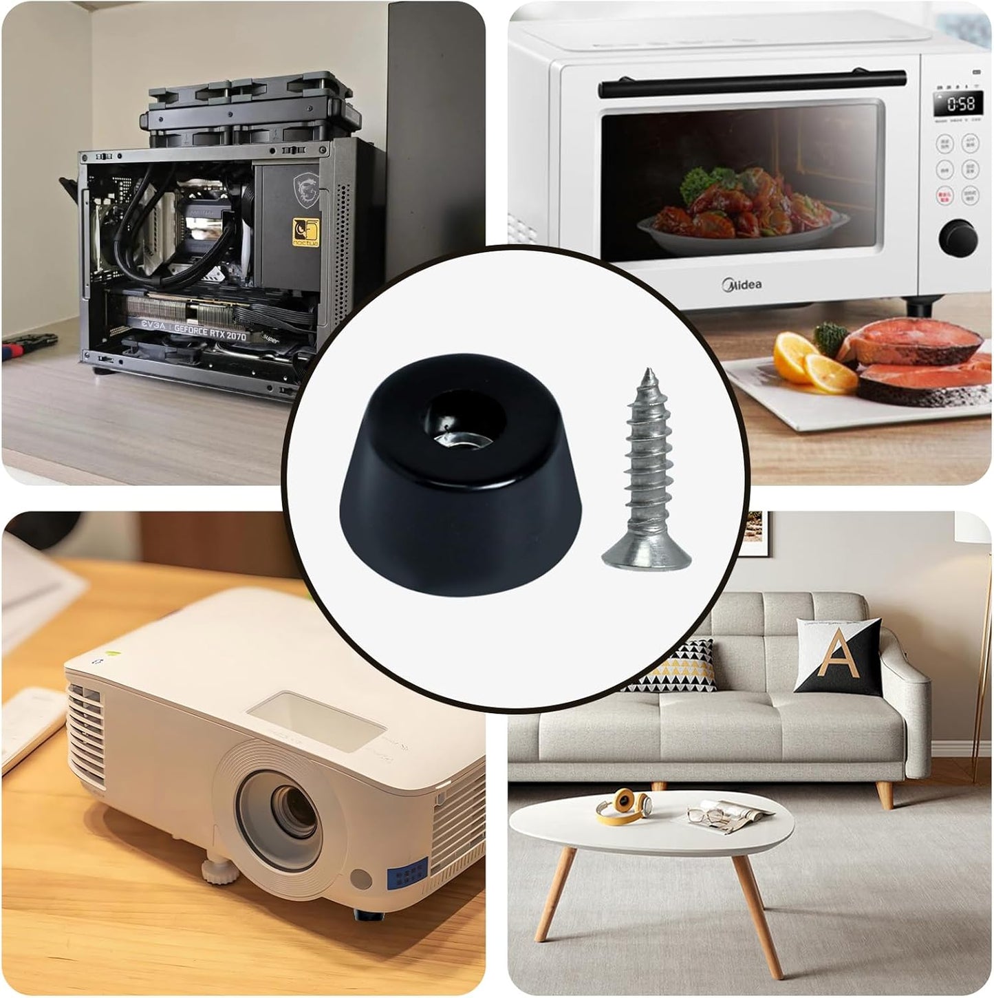 8 Pcs Rubber Bumper Feet, (0.5" H X 1" W) Furniture Table Amplifier Speaker Pads, Round Cutting Board Rubber Feet with Screws, Black Rubber Feet for Amplifier Speaker Cabinet Furniture Cutting Board