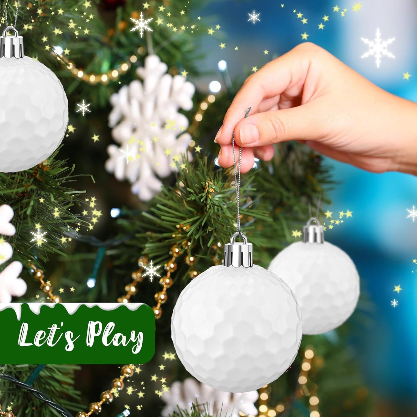 Leitee 18 Pcs Christmas Plastic Golf Ball 2.36 Inch Xmas Tree Ornaments with Hanging Loop Sports Theme Decorative Hanging Ornaments for Holiday Party Christmas Tree Home
