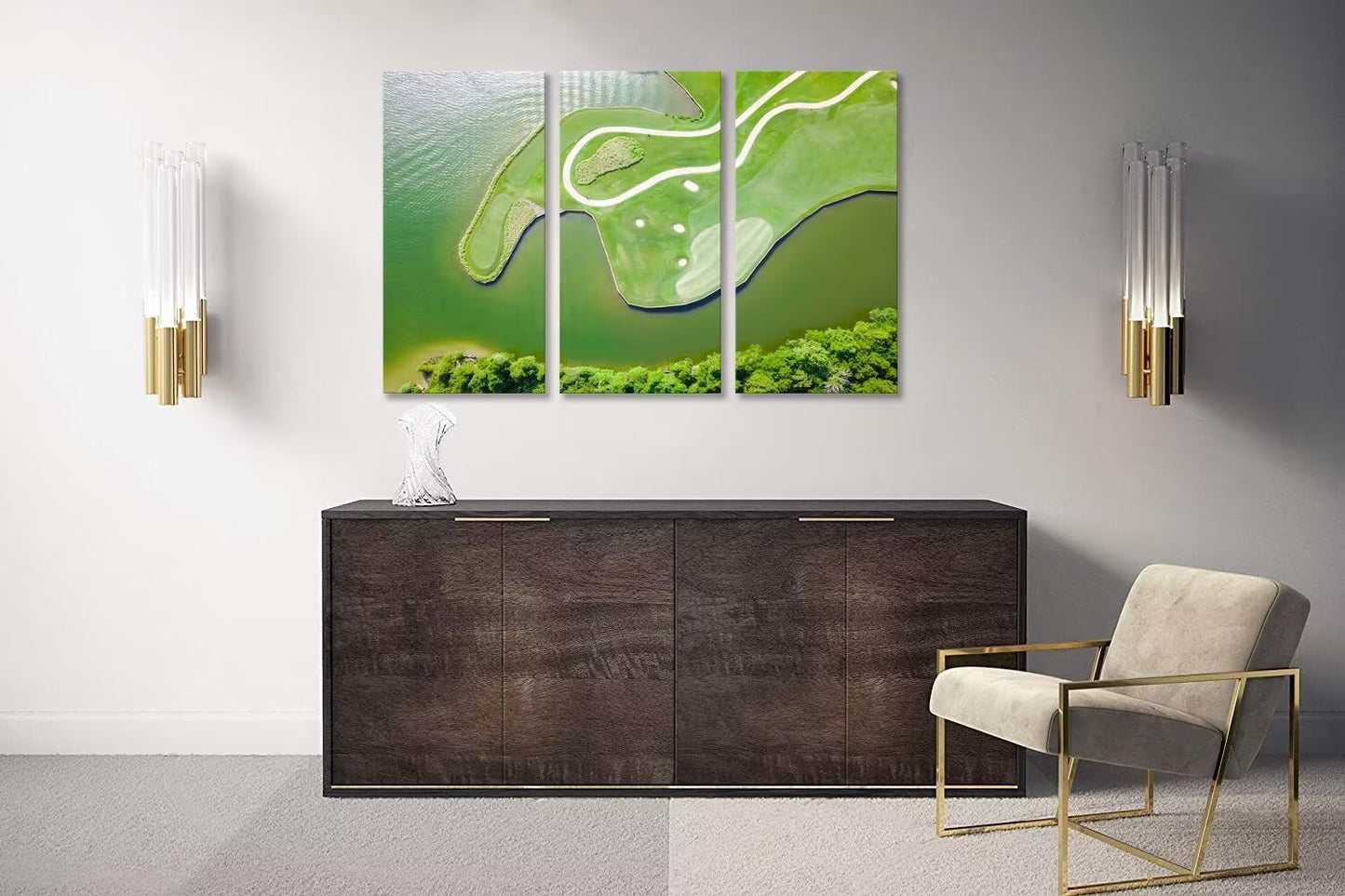 Colorado River Austin Texas USA Golf Course Wall Art for Living Room Bedroom Bathroom Home Decorations Golf Club Pictures Posters Framed Artwork Canvas Prints Ready to Hang(12''W x 24''H x3)