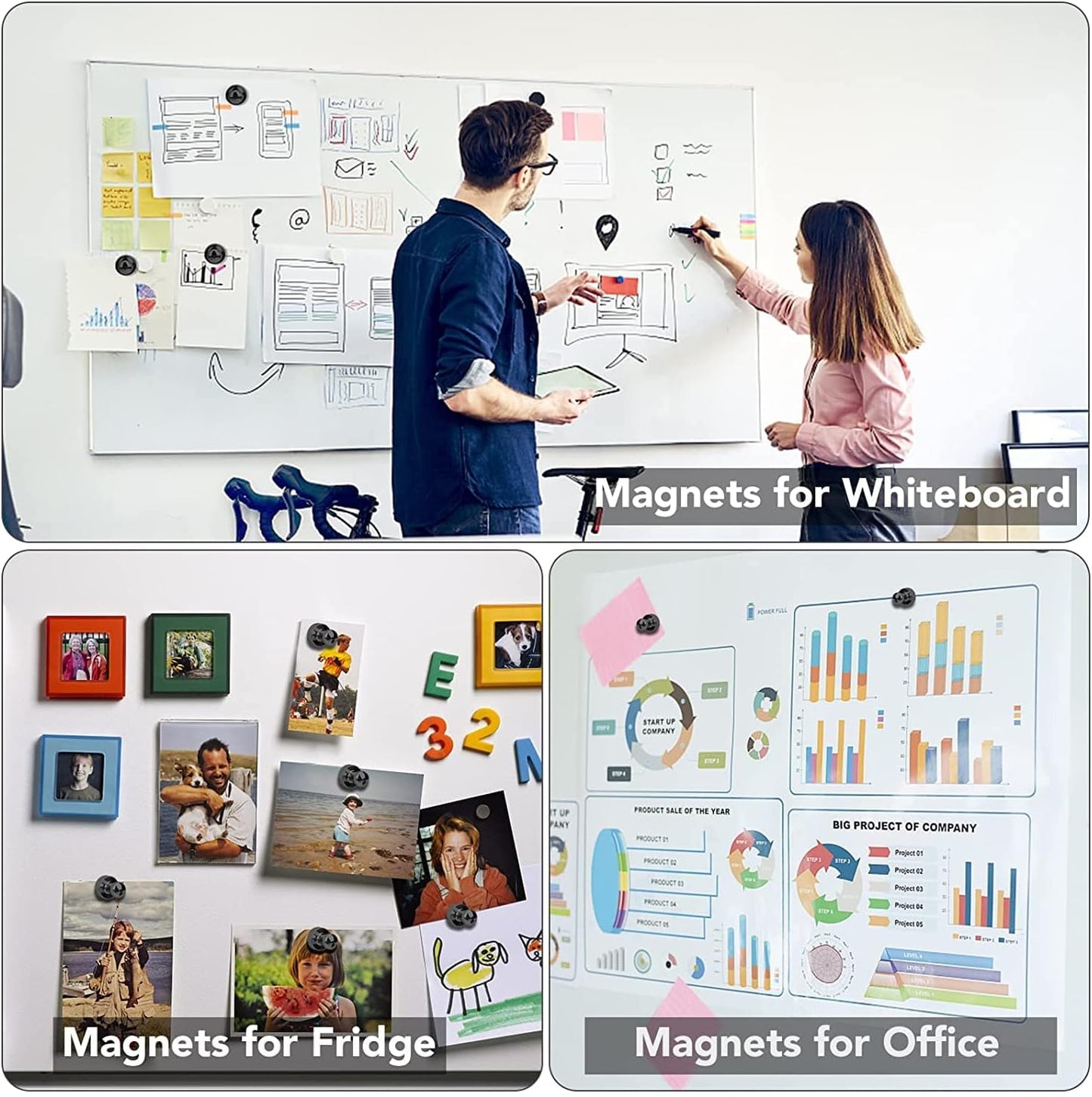 LOVIMAG Fridge Magnets 50Pcs Refrigerator Whiteboard Small Strong Magnet Classroom Kitchen Accessories Decorative Locker Set Decor Must Haves Office Calendar Refrigerador Magnetic Cute Crafts Black