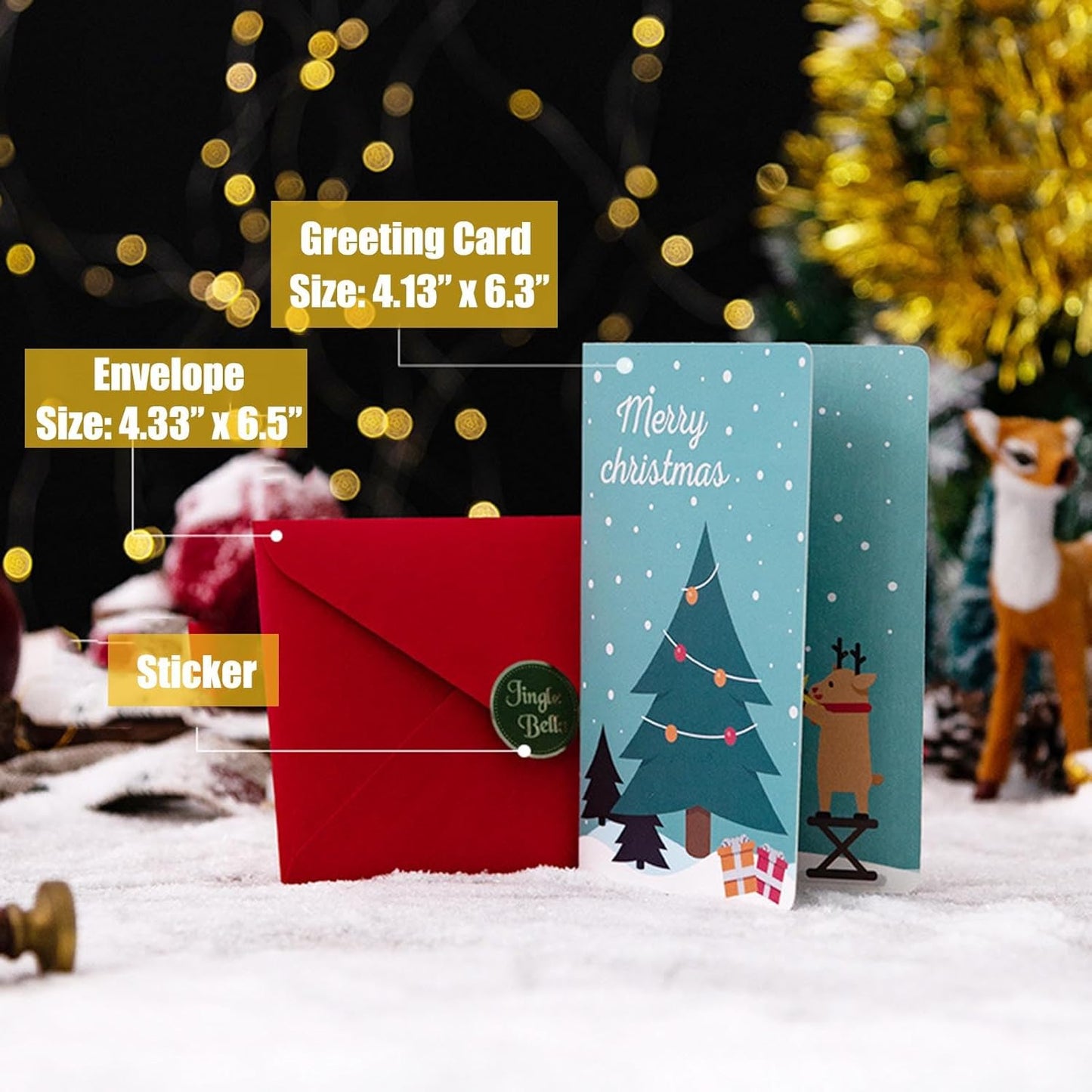 3D Christmas Greeting Cards, 8PCS, Pop Up Handmade Cards with Envelope Set of 8, For Xmas New Year Winter Holiday- Feature Xmas Tree, Snowman, Reindeer, Santa and Bell