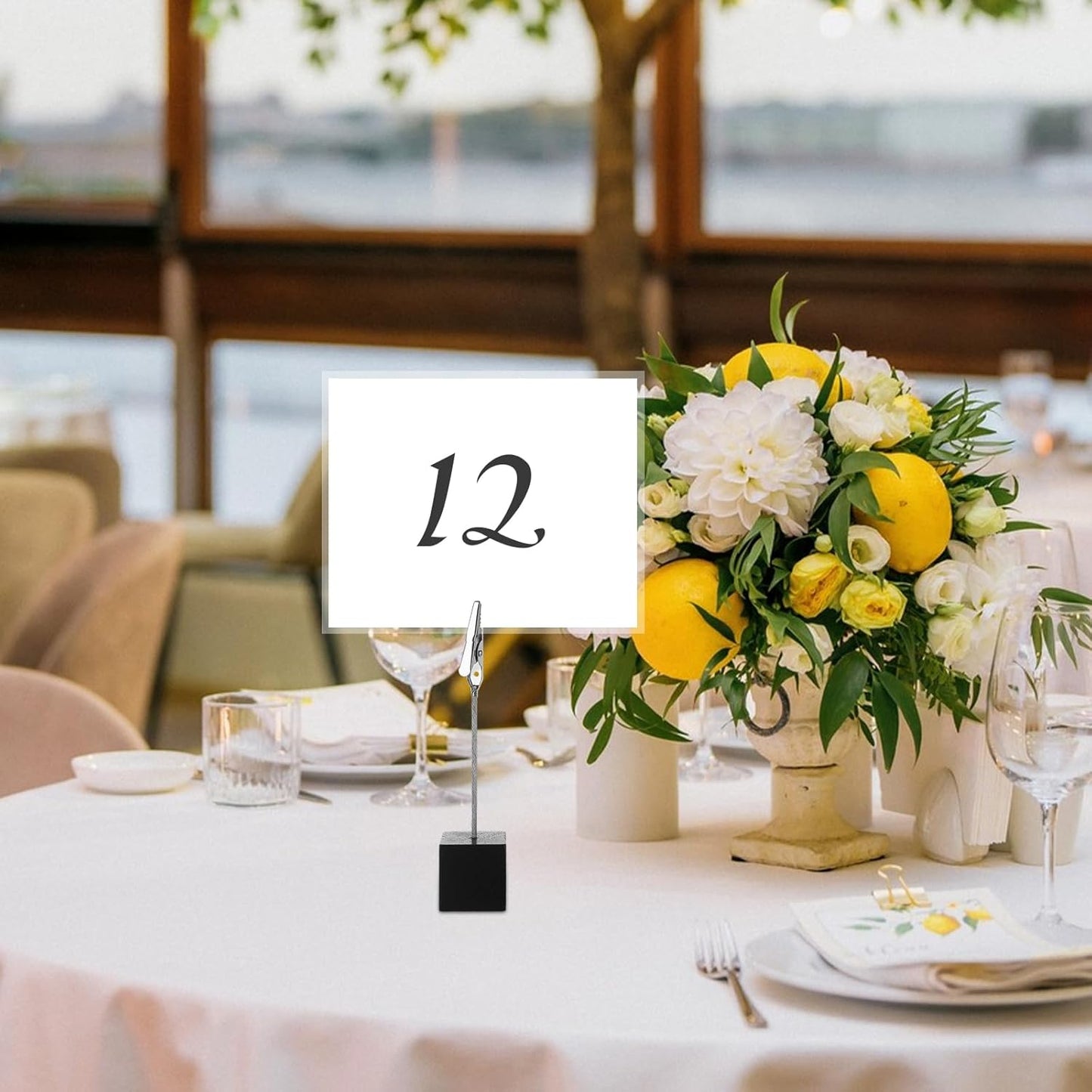 50 Pcs Place Card Holder Cube Photo Clips Holder with Alligator Clip, 4.7 x 1 Inch Table Number Holders Cube Base Memo Clips Holders for Displaying Pictures Number Card Wedding Party (Black)