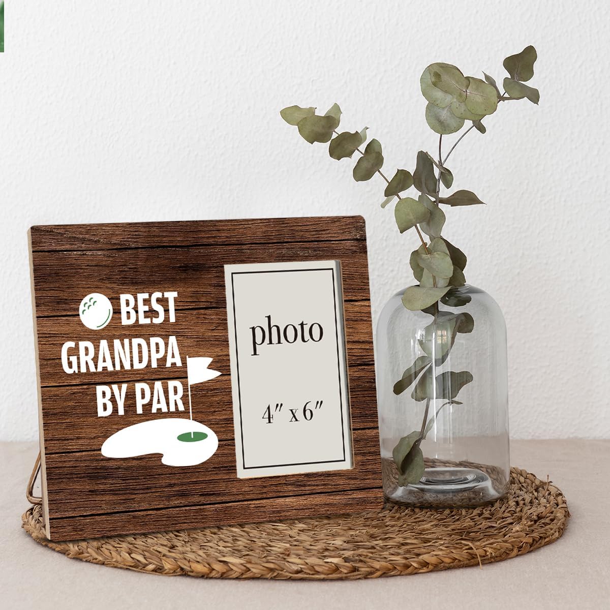 Oqtumes Golf Gifts for Men Grandpa Picture Frame, Golfing Gifts for Papa Grandfather, Rustic Best Grandpa By Par Wood Picture Frame 8 x 10 Inches, Wall Mount and Tabletop - 4 x 6 Inch Photo