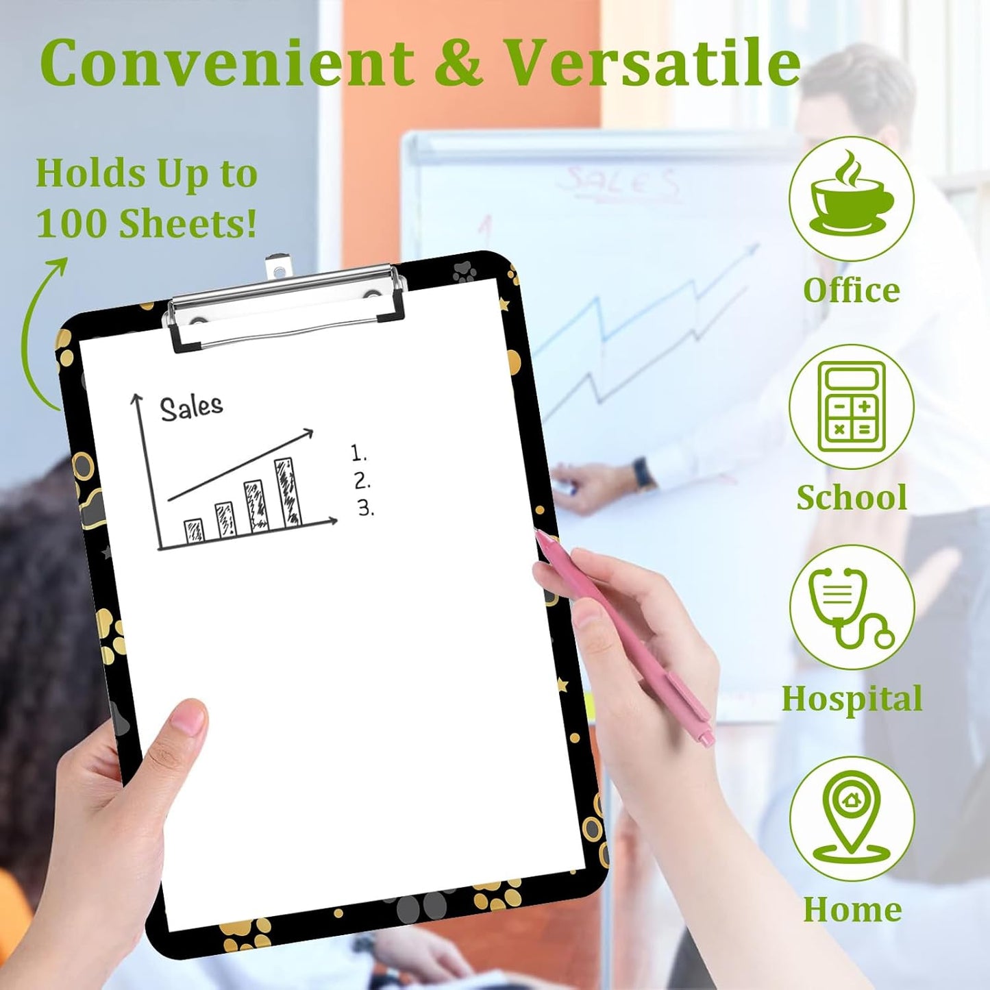 Dog Paw Clipboard,Decorative Acrylic Clipboard with Low Profile Metal Clip for Office,School,Teachers,Students Standard Letter Size 9x12.5