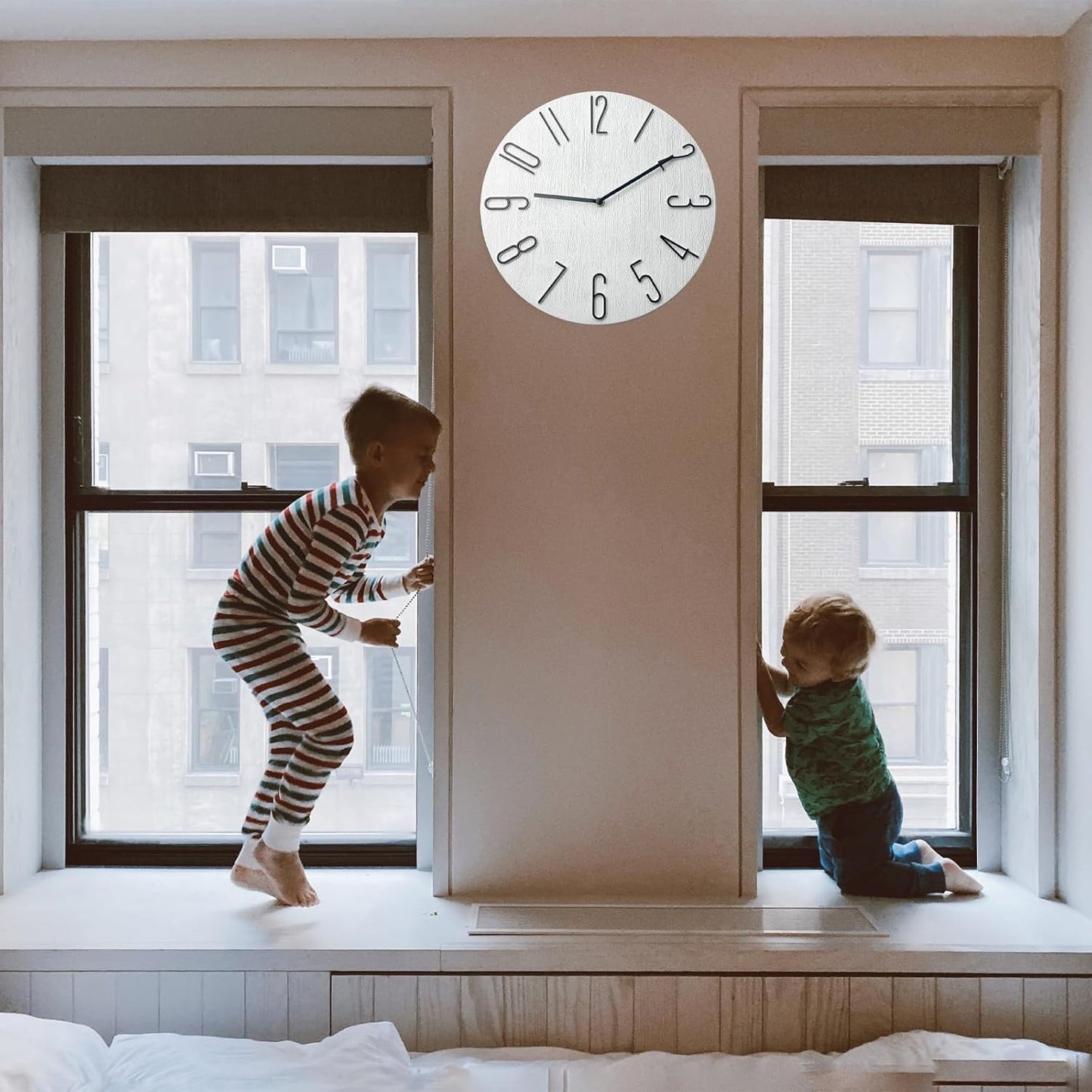 Wall Clock, Silent Clock, Wall Clocks Battery Operated, 12 inch Modern Wall Clock, Suitable for Offices, Living Rooms, Kitchens, Homes, Schools (White Without Second Hand)