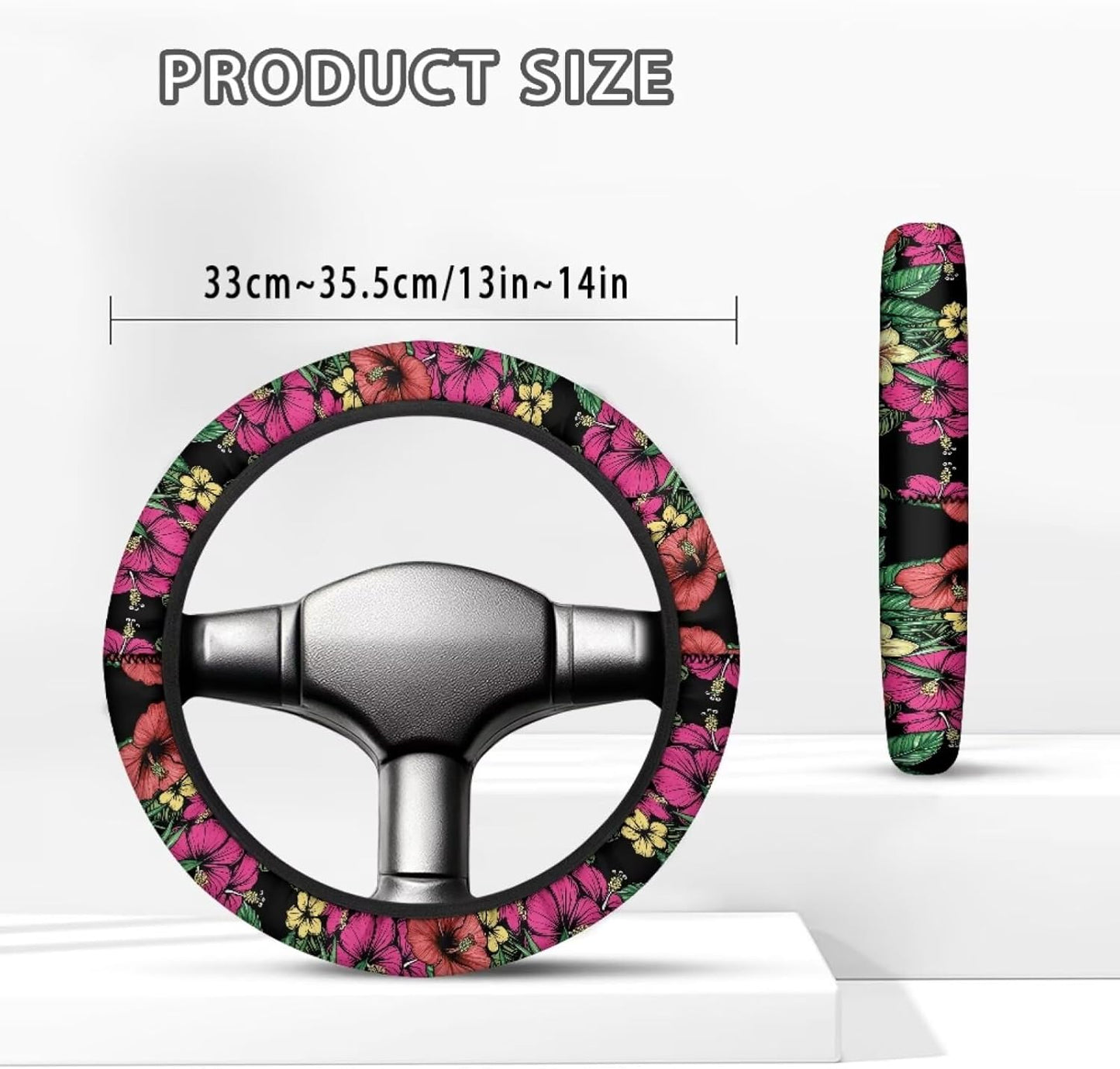 Tropical Flowers Golf Cart Steering Wheel Cover Hibiscus 13-14 Inch Golf Cart Steering Wheel Covers Universal Fit Stretchable Club Car Accessories Cooling in Summer