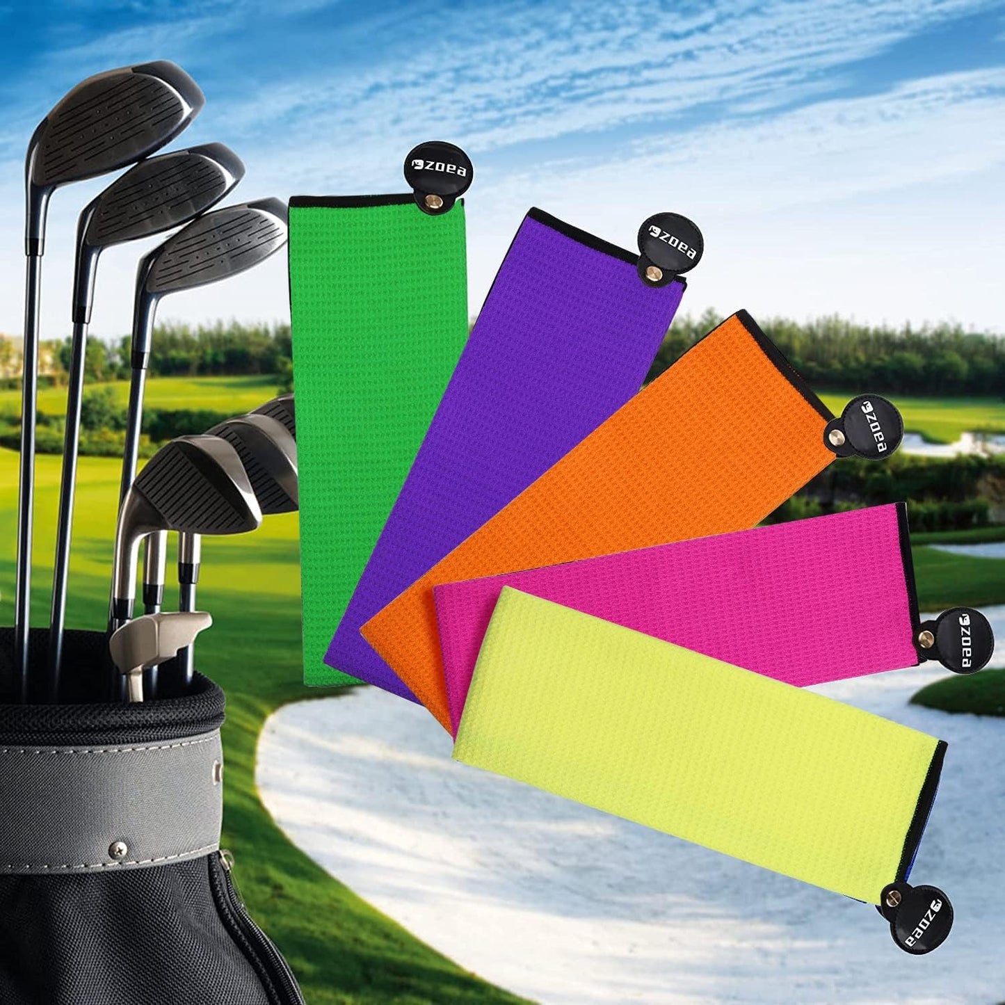 ZOEA Magnetic Towel, Magnetic Clip for Golf Towel, Microfiber Fabric Waffle Pattern Towels Industrial Strength Magnet for Strong Hold to Golf Carts or Clubs (1, Orange)