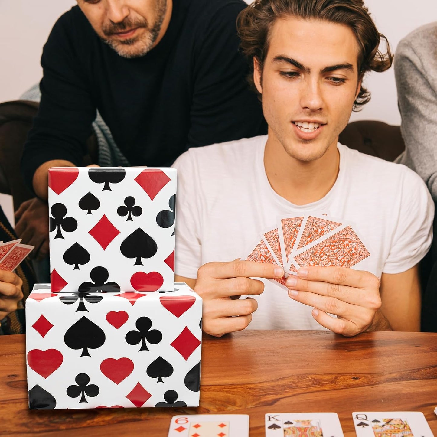 Vnaaem Casino Wrapping Paper 6 Pc Black Red Poker Printed Gift Wrap for Boys Men Women Birthday Holiday Las Vegas Themed Party 19.6 X27.8Inch