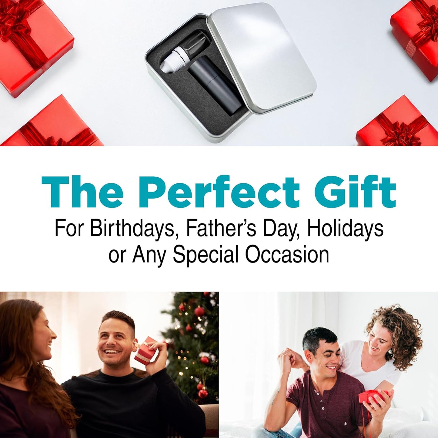 Personalized Golf Ball Marker with TiteSeal™ Technology - Black Case - Metallic Box with Golf Ball Stamp + Refill Ink Bottle Bundle