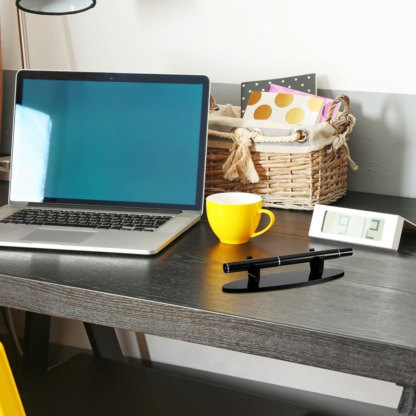 Spakon 2 Pieces Acrylic Pen Holder Display Stand Pencil Display Holder Fountain Pen Ballpoint Rack Desk Pencil Wand Showcase, Paintbrush Drying Rack for Home Office(Black)