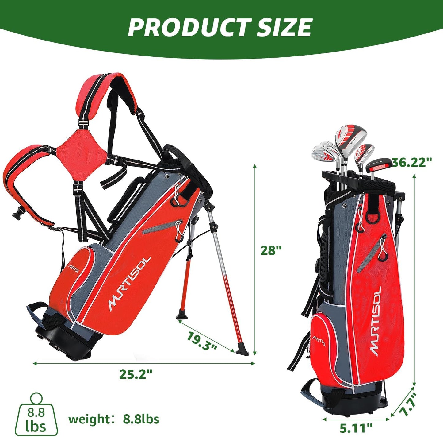 5/6 Pieces Kids Golf Club Set, Junior Golf Club Set Ages 4-12 Includes Stand Bag, 1# Drive, 5# Hybrid, 6/7#, 9/P# Irons and Putter Right Hand for Boys Girls