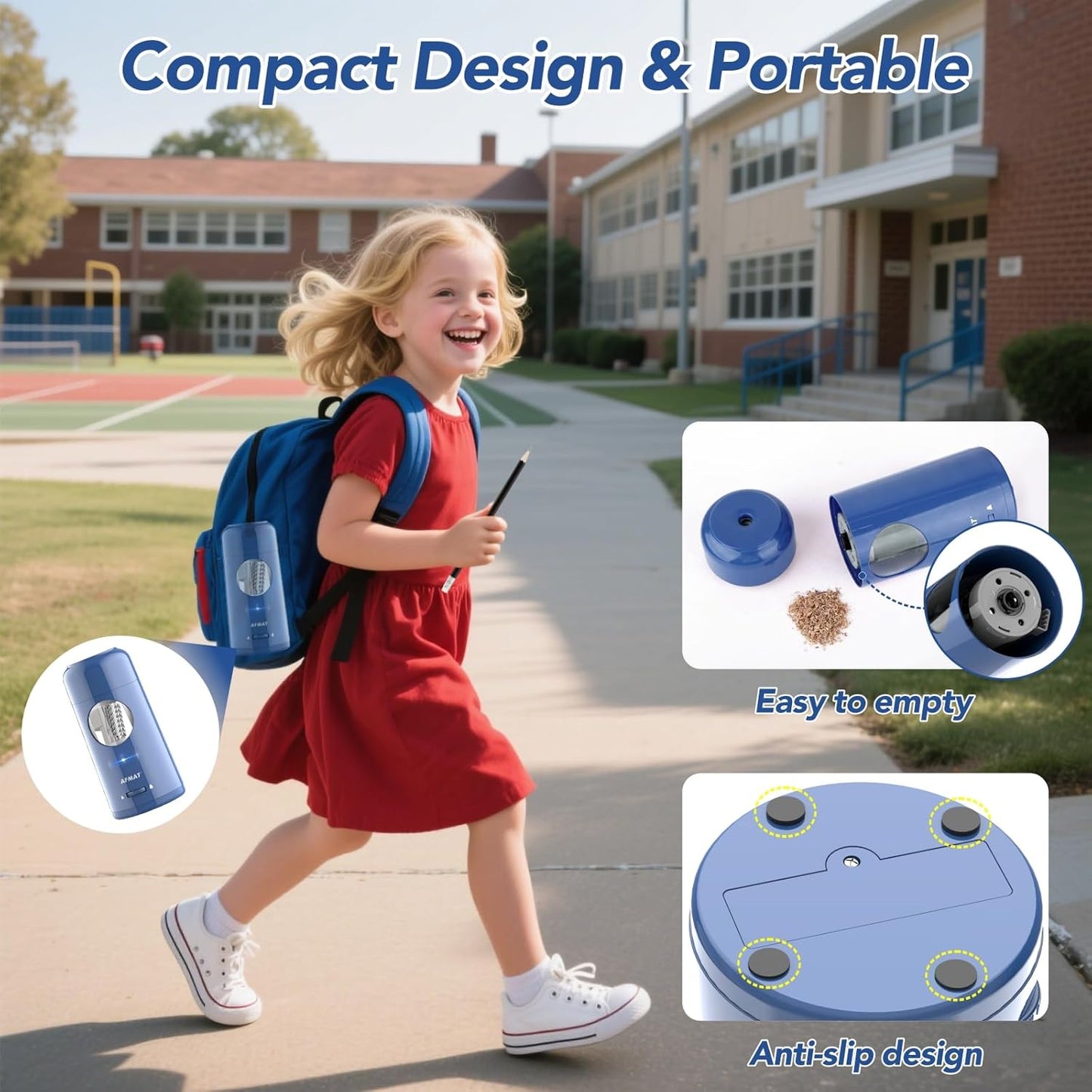 AFMAT Electric Pencil Sharpener, Rechargeable Fully Automatic Pencil Sharpener for Jumbo & Colored Pencils (7-11.5mm), Auto in/Out, Hands-Free, Portable for Home/Classroom/Office PSX6(Blue)