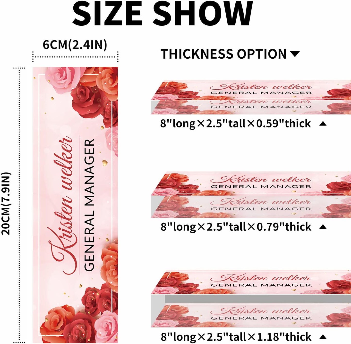 Personalized Acrylic Desk Name Plate Custom Employee Appreciation Gifts Office Gifts for Women, Men, Boss, Coworkers, Teacher, Nurse (Red Rose)