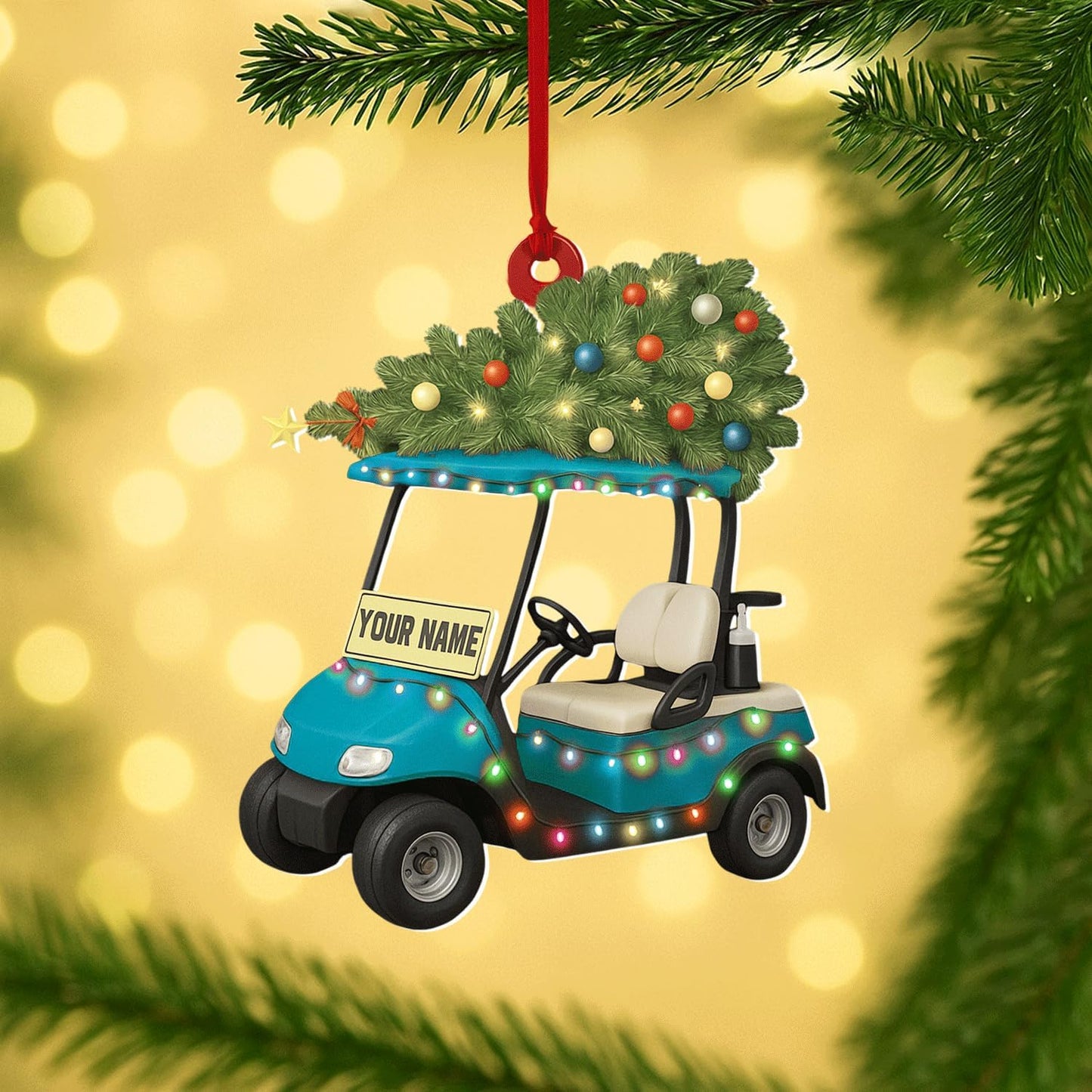 Personalized Golf Christmas Ornament 2025, Custom Name Bag, and Golfer Outfit Gilf, Ball Head Ornament with Santa Hat, Gifts for Golf Lovers 2