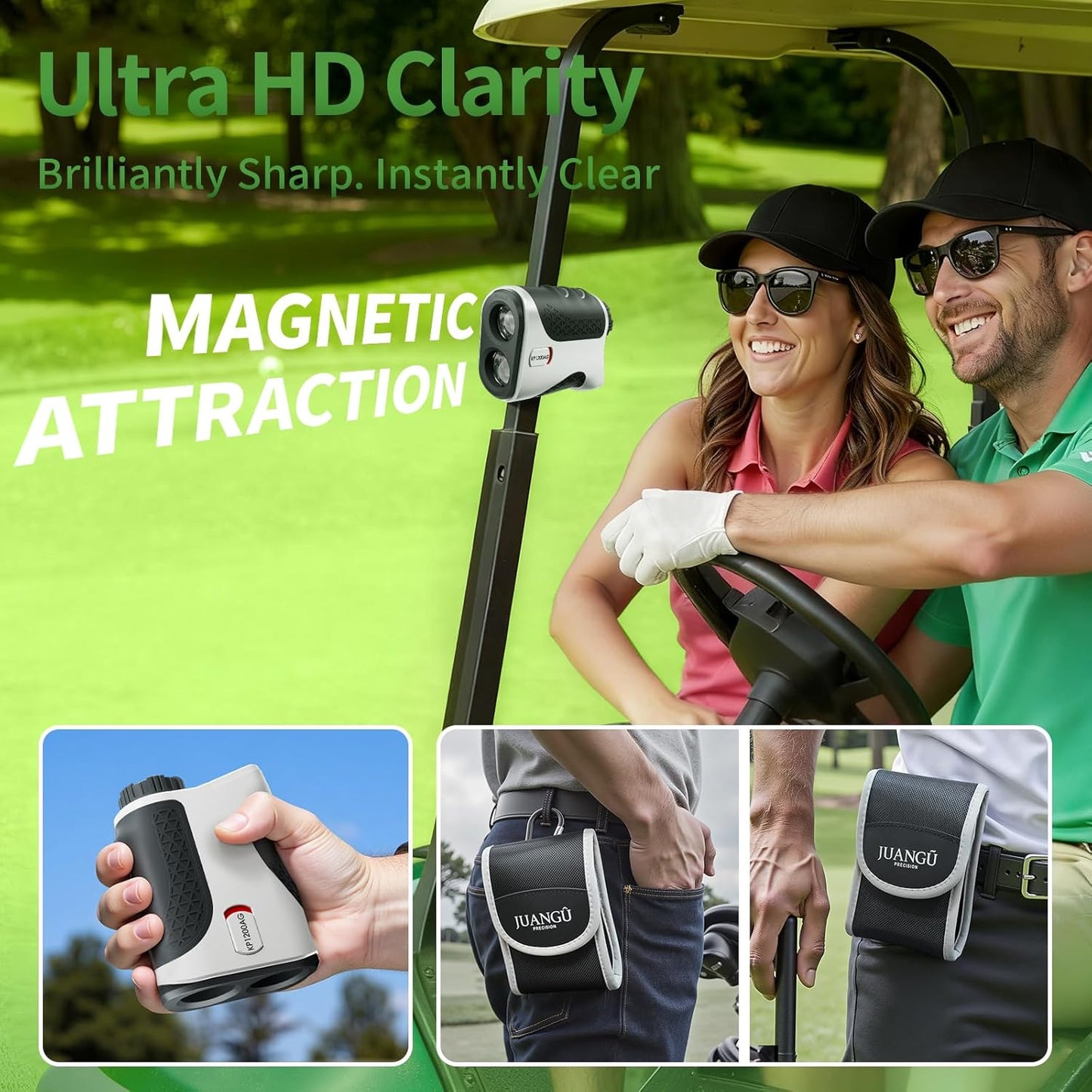 JUANGU Golf Rangefinder with Slope Switch & Magnetic Mount | Highly Accurate ±1 Yard Laser Range Finder for Golf & Hunting | 1200 Yards | 7X Magnification | IP54 Waterproof