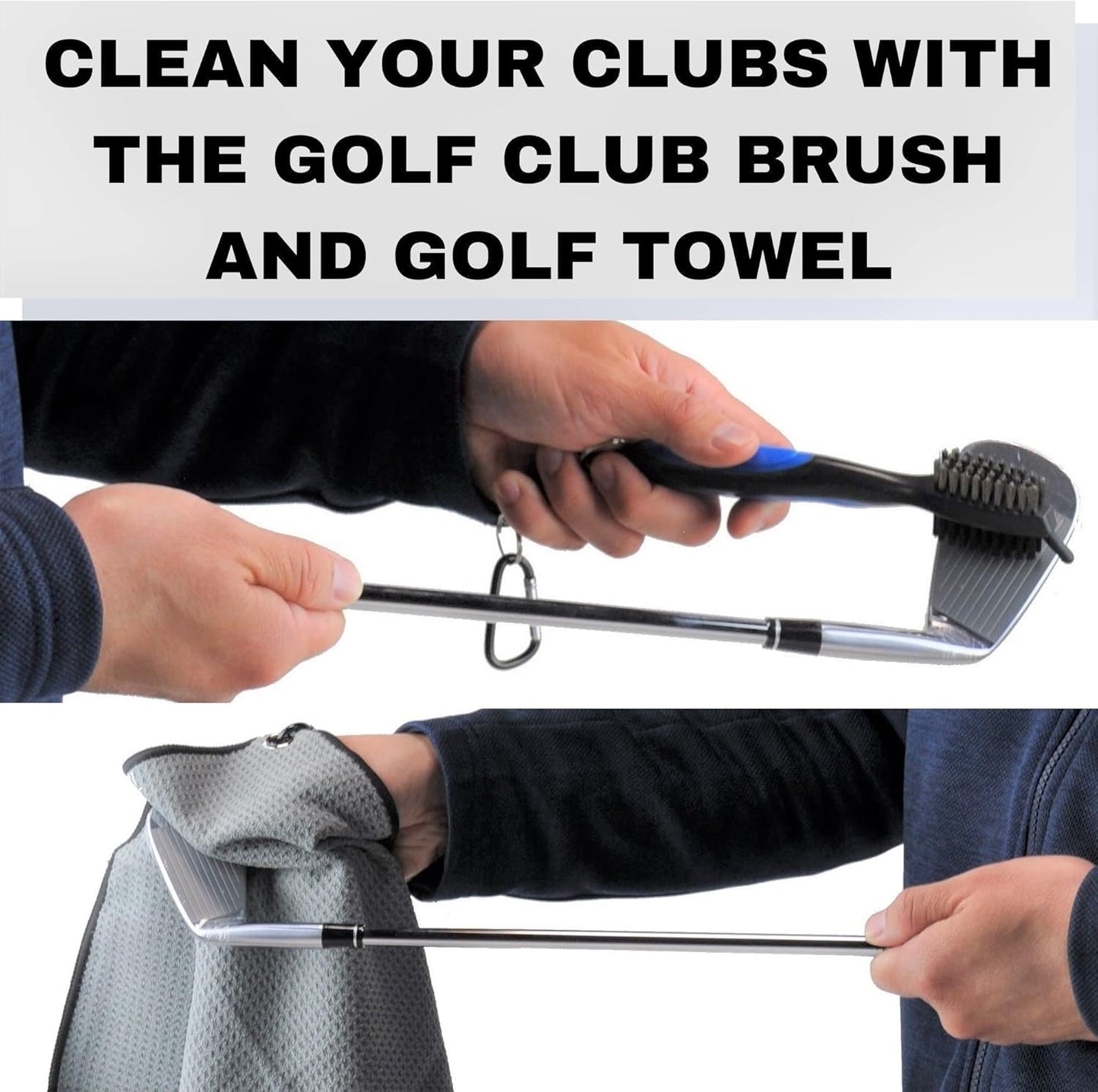 Golf Cleaning Kit | Golf Accessories Gift Kit | 3 Golf Towels |Retractable Cleaning Brush | 2 Pocket Ball Washer Pouches