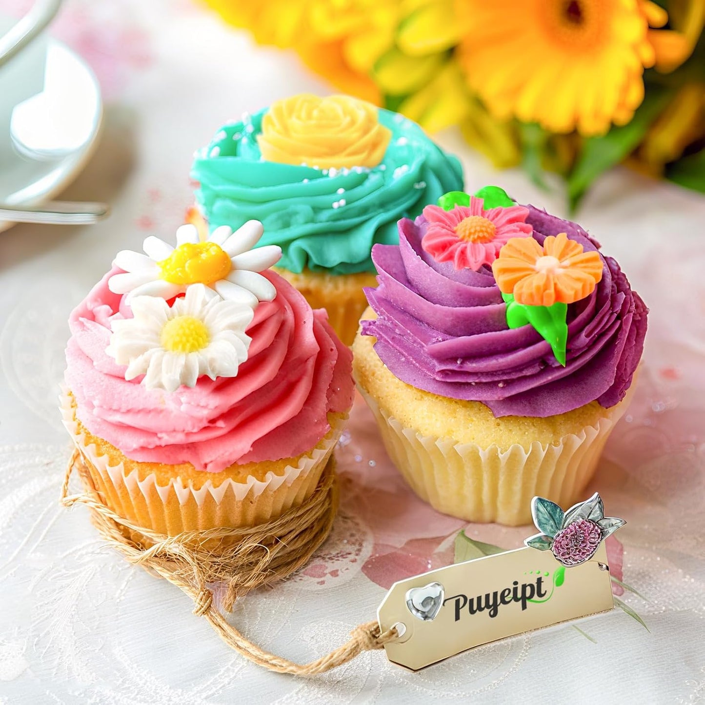 4 Pcs Flower Silicone Fondant Molds, Daisy Rose Flower Chocolate Candy Molds for Cupcake Topper, Cake Pop Decoration and Clay Craft Making