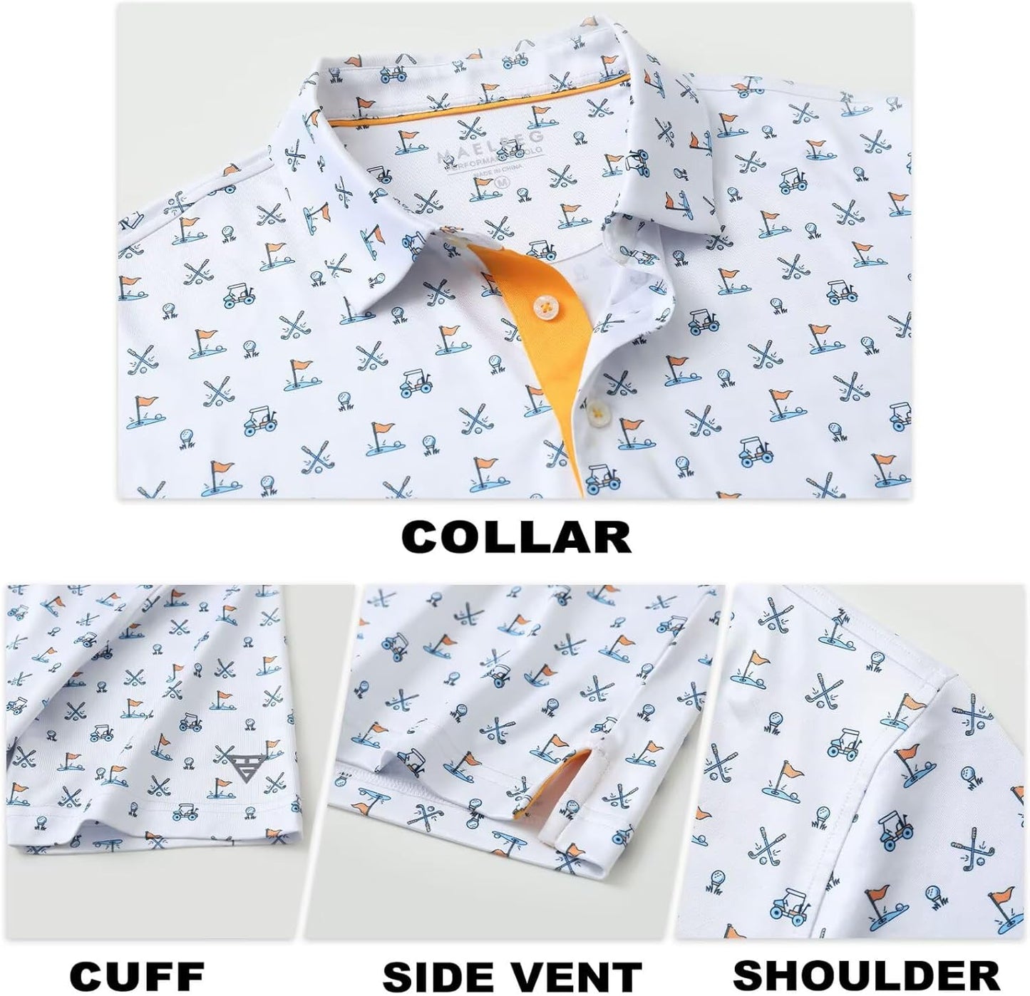 M MAELREG Mens Golf Shirt Short Sleeve Dry Fit Print Moisture Wicking Performance Patterns Collared Polo Shirt