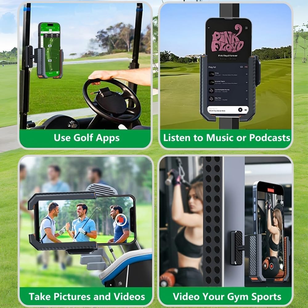 Magnetic Golf Cart Phone Holder: Powerful N52 Magnet Base, Tool-Free Install & 360° Rotatable, Universal Fits EZGO/ Club Car/ Yamaha - Must-Have Golf Accessories for iPhone, Samsung & All Smartphones
