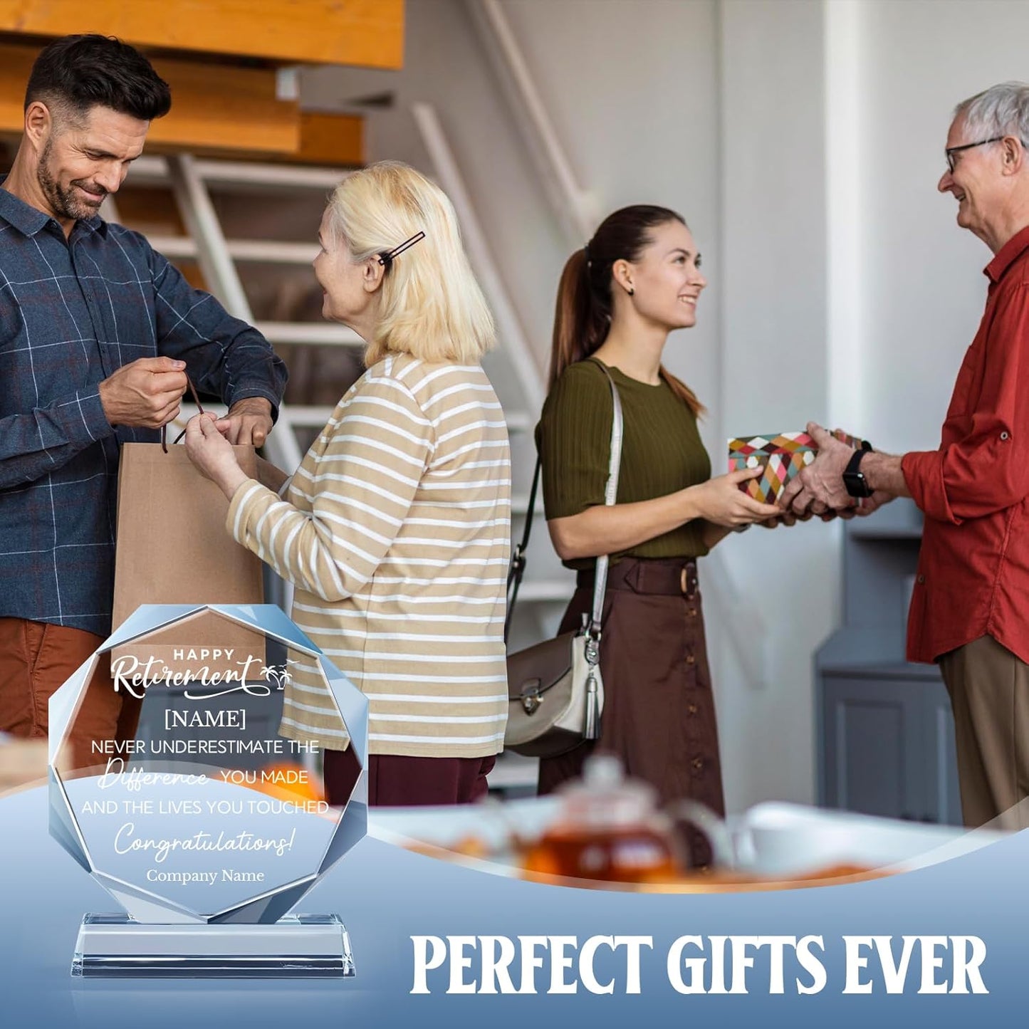 Personalized Crystal Trophy Award - Custom Plaque w/Engraved Text Logo - Employee Appreciation Gifts, Farewell Retirement Gifts - Custom Trophy and Employee Recognition Awards