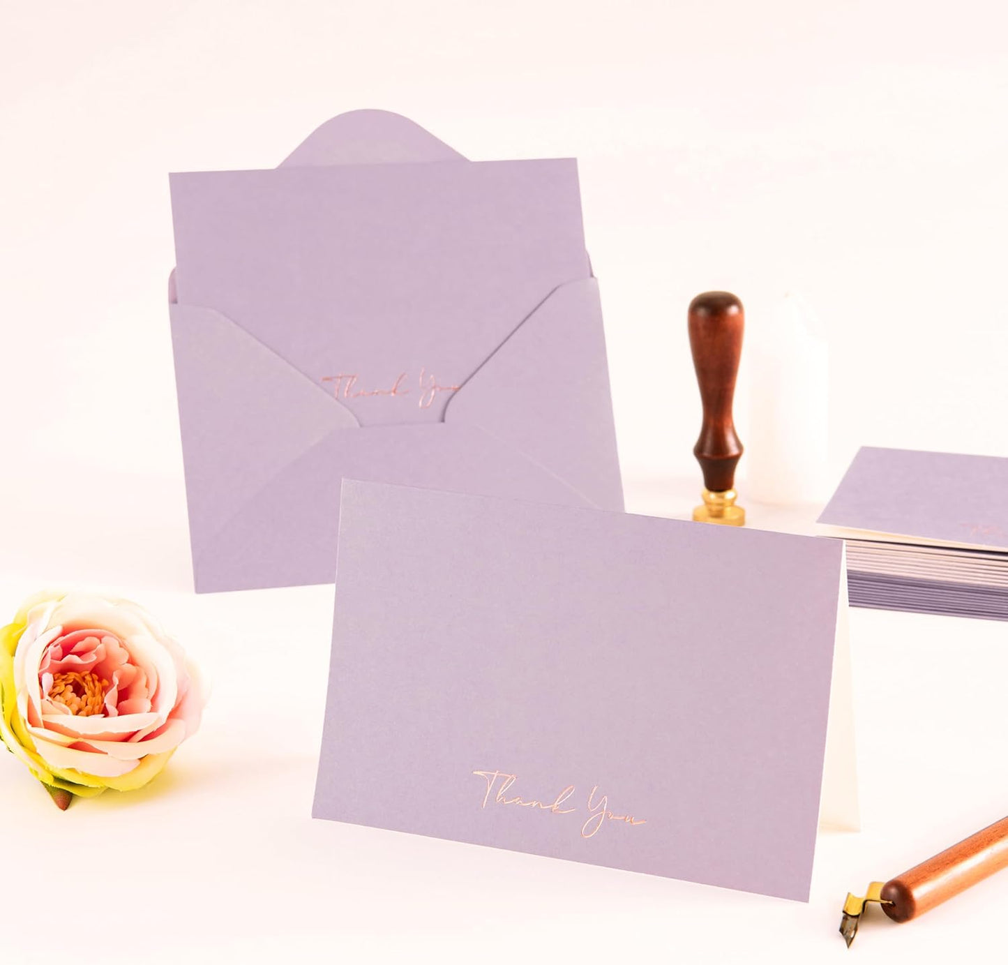 Crisky Purple Thank You Cards with Envelopes & Stickers, 50 Pack Lavender Bridal Shower Graduation Thank You Cards Small Business, Wedding Baby Shower Birthday Funeral Notes Bulk