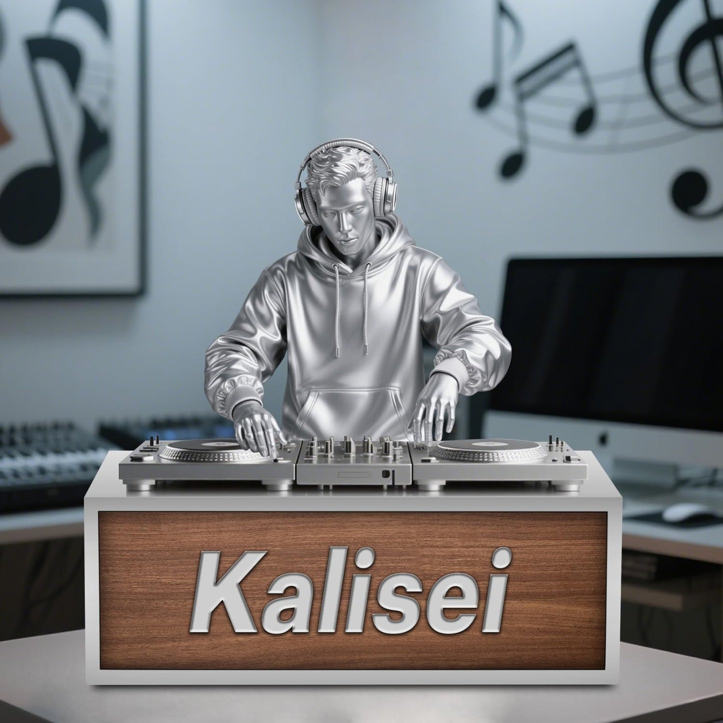 Personalized DJ Desk Ornament Music Studio Desk Name Plate Custom Name DJ Singer Figurine Trinket Musician Playing Discs Sign Music Lovers Acrylic Plaque Gift for Men Women