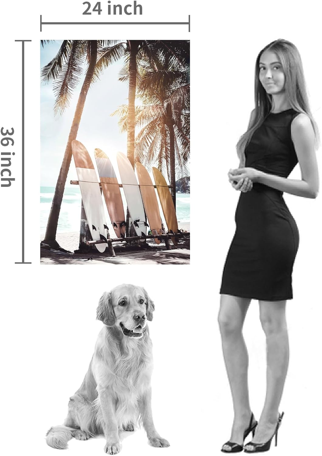 Hardy Gallery Palm Tree Wall Art Surfboard Pictures: Beach Scene Painting Coastal Wall Decor Seaside Artwork Surfing Ocean Print in Beach Canvas for Bedroom 36"x24"