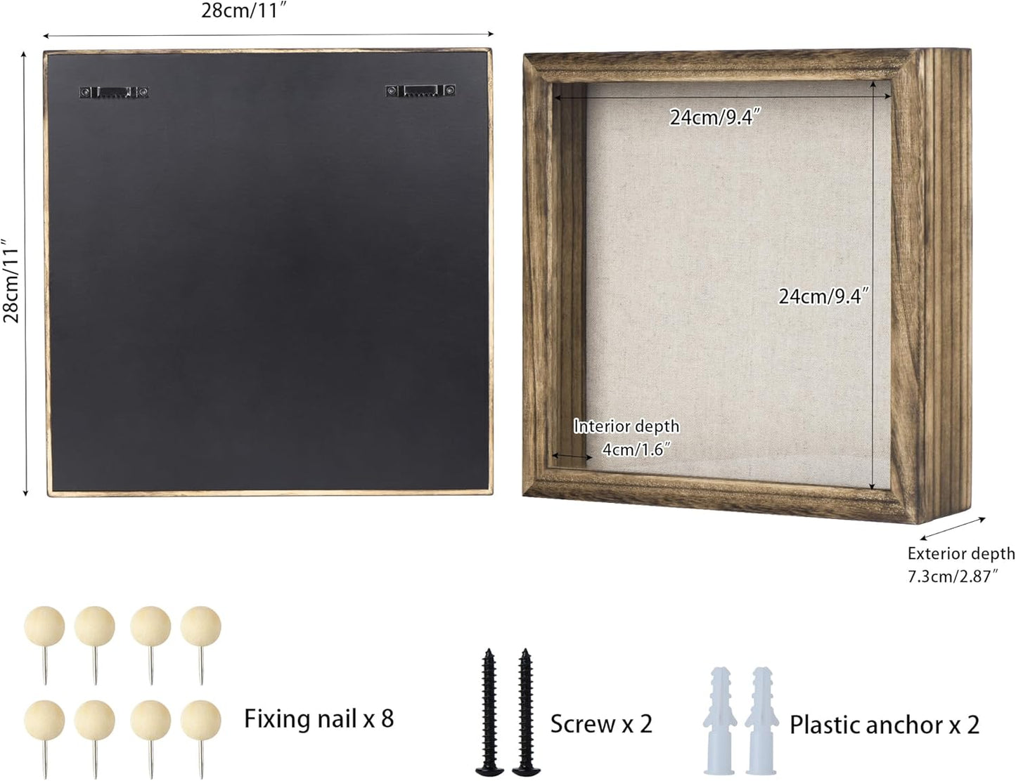 Love-KANKEI Shadow Box Frame 11x11 Shadow Box Display Case with Linen Back Rustic Wood Memory Box for Awards Medals Photos Gift Carbonized Black