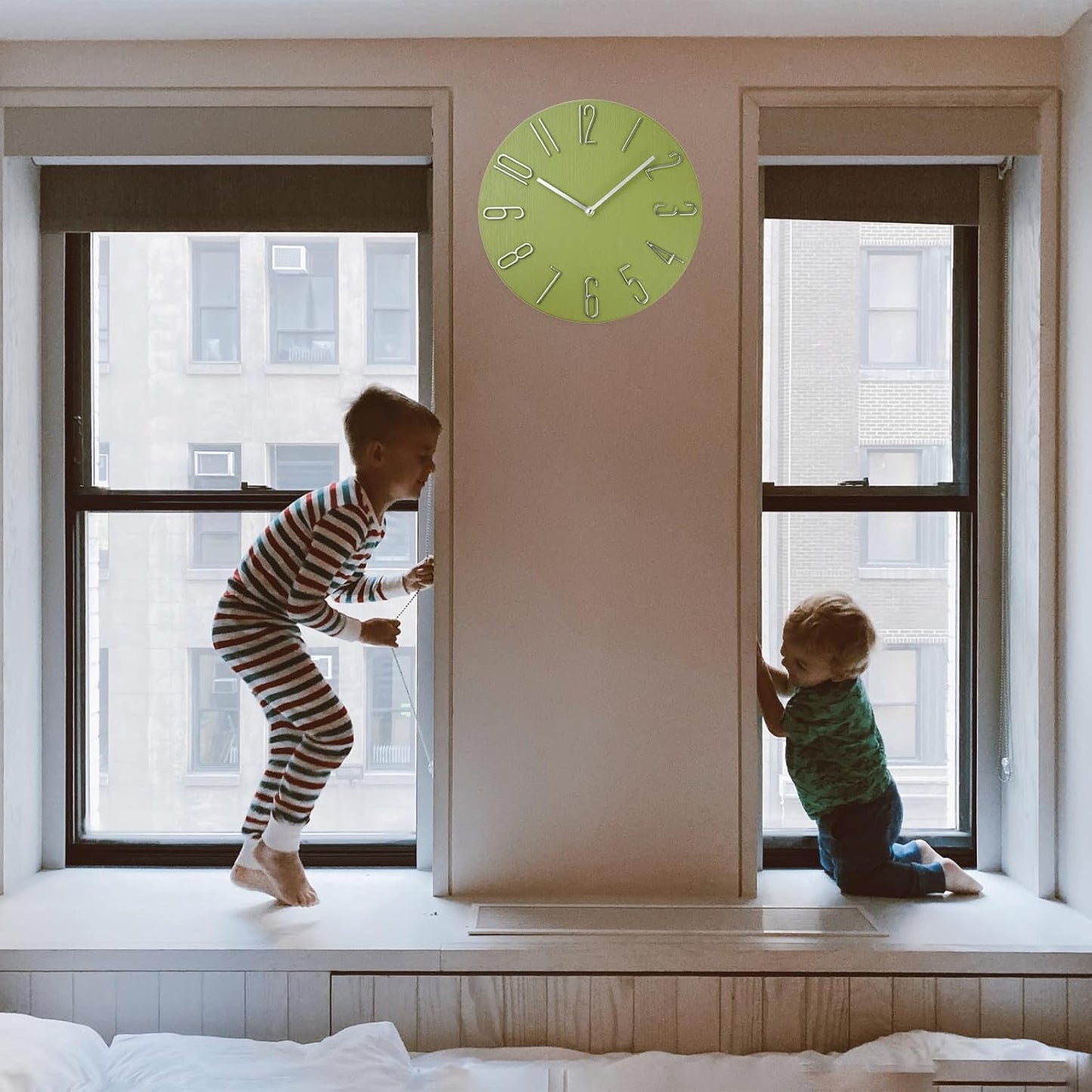 Wall Clock, Silent Clock, Wall Clocks Battery Operated, 12 inch Modern Wall Clock, Suitable for Offices, Living Rooms, Kitchens, Homes, Schools (Yellow Green Without Second Hand)