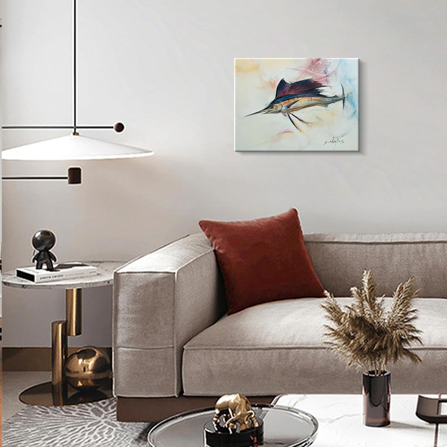 JZLDZS Sailfish Wall Art Nautical Bathroom Decor - 12x16 Inch Framed Coastal Canvas Print Ocean Animal Pictures Wall Decor for Bedroom & Kitchen