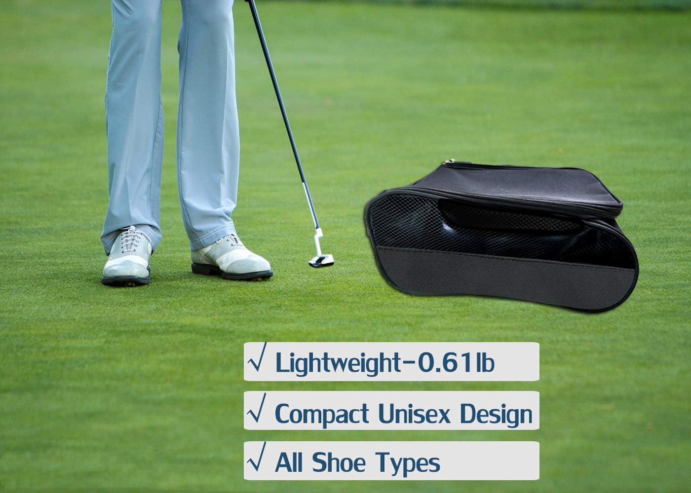 Golf Shoe Bag, Gray Golf Shoes Bags Men/Women Outdoor Zippered Carrier Bags with Ventilation Sport Shoes Bag Travel Shoe Bags (Grey)