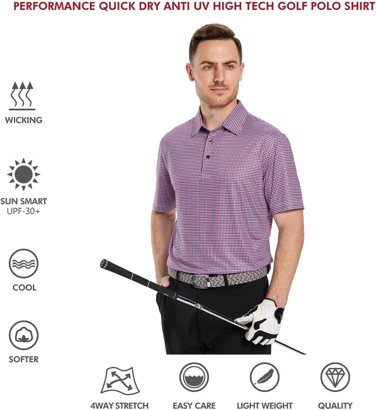 Golf Shirts for Men Dry Fit Short Sleeve Print Performance Moisture Wicking Polo Shirt