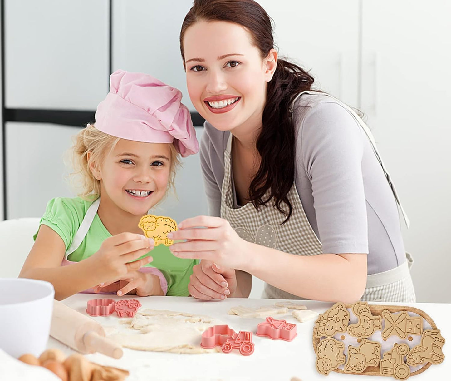 Farm Cookie Cutters Set, 8 Pcs Cookie Cutter with Plunger Stamps, Cute Cookie Cutters for DIY Biscuit Snacks Cheese Baking