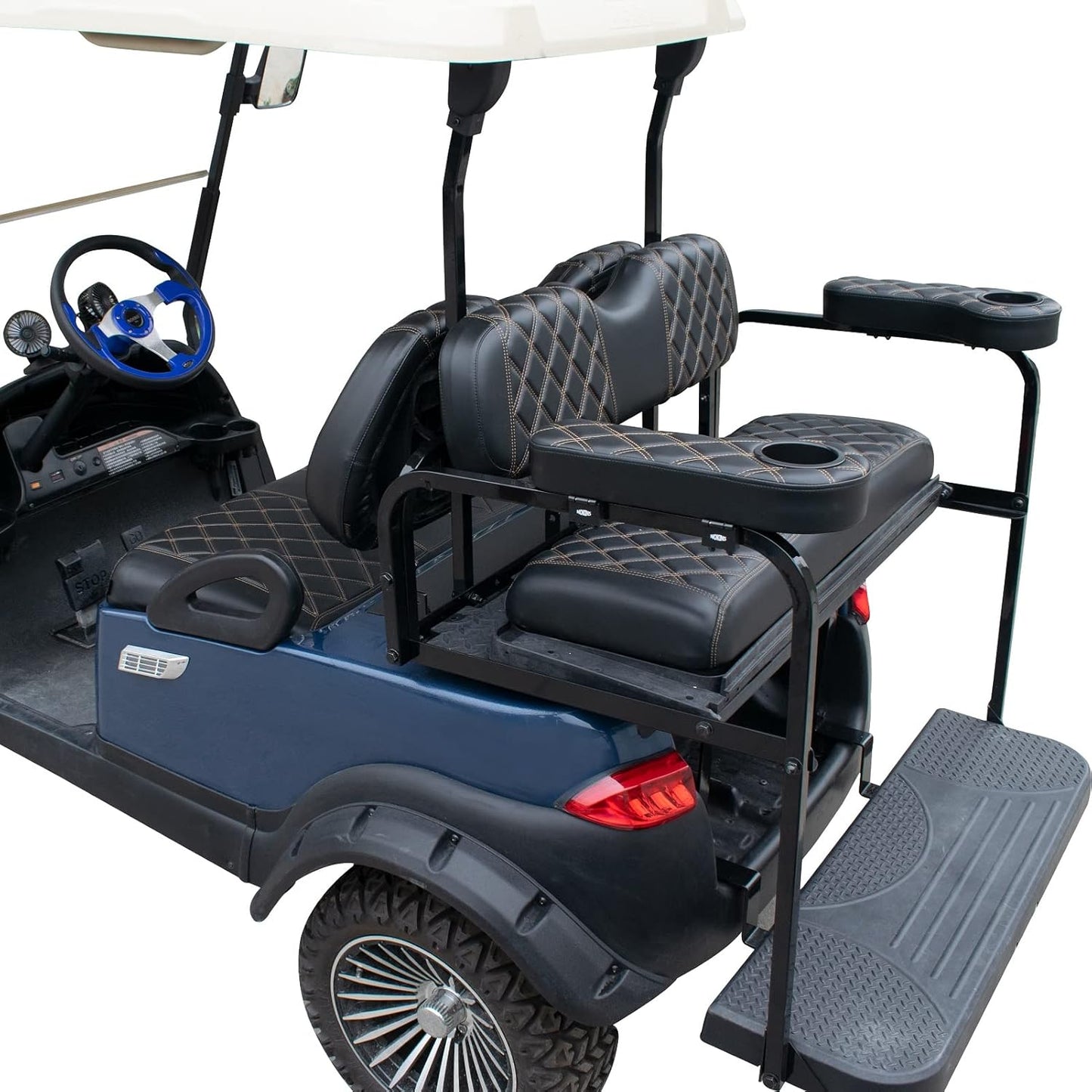 NOKINS Golf Cart Diamond Flip Armrest with Cup Holder, No Drilling Required, Golf Cart Folding Hinged Armrest, Inward Mount, for Club Car EzGo Yamaha Back Seat Kit