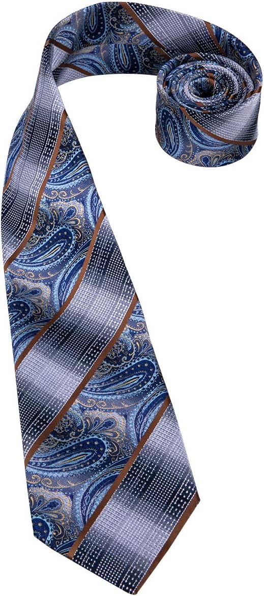 Dubulle Mens Paisley Striped Tie WOVEN Necktie for Men and Handkerchief Cufflinks Set Wedding Formal Business