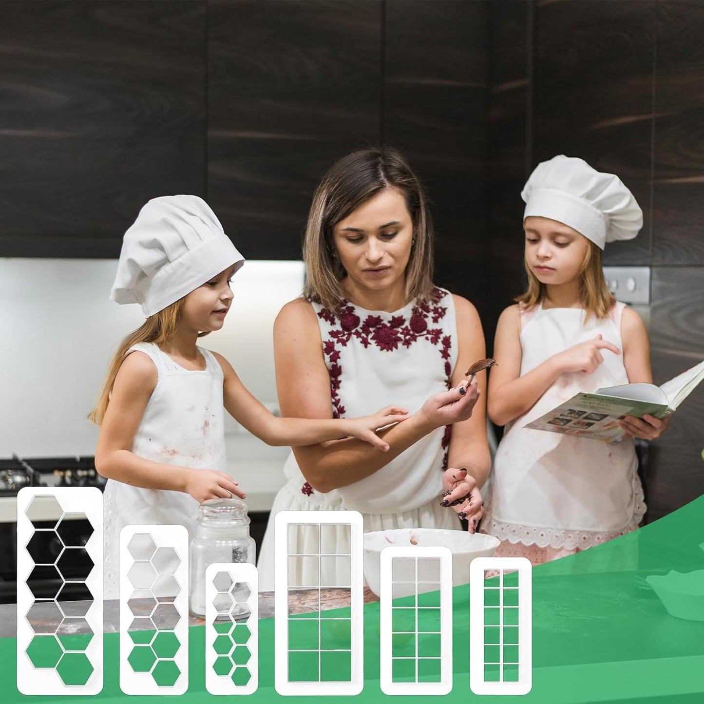 6PCS Hexagon and Square Cookie Cutters, 6 Size Square Football Cake Fondant Cutter, Hexagon Soccer Cookie Cutter, Geometric Multipurpose Cutters for Fondant Biscuit Cake DIY Decorative Moldings