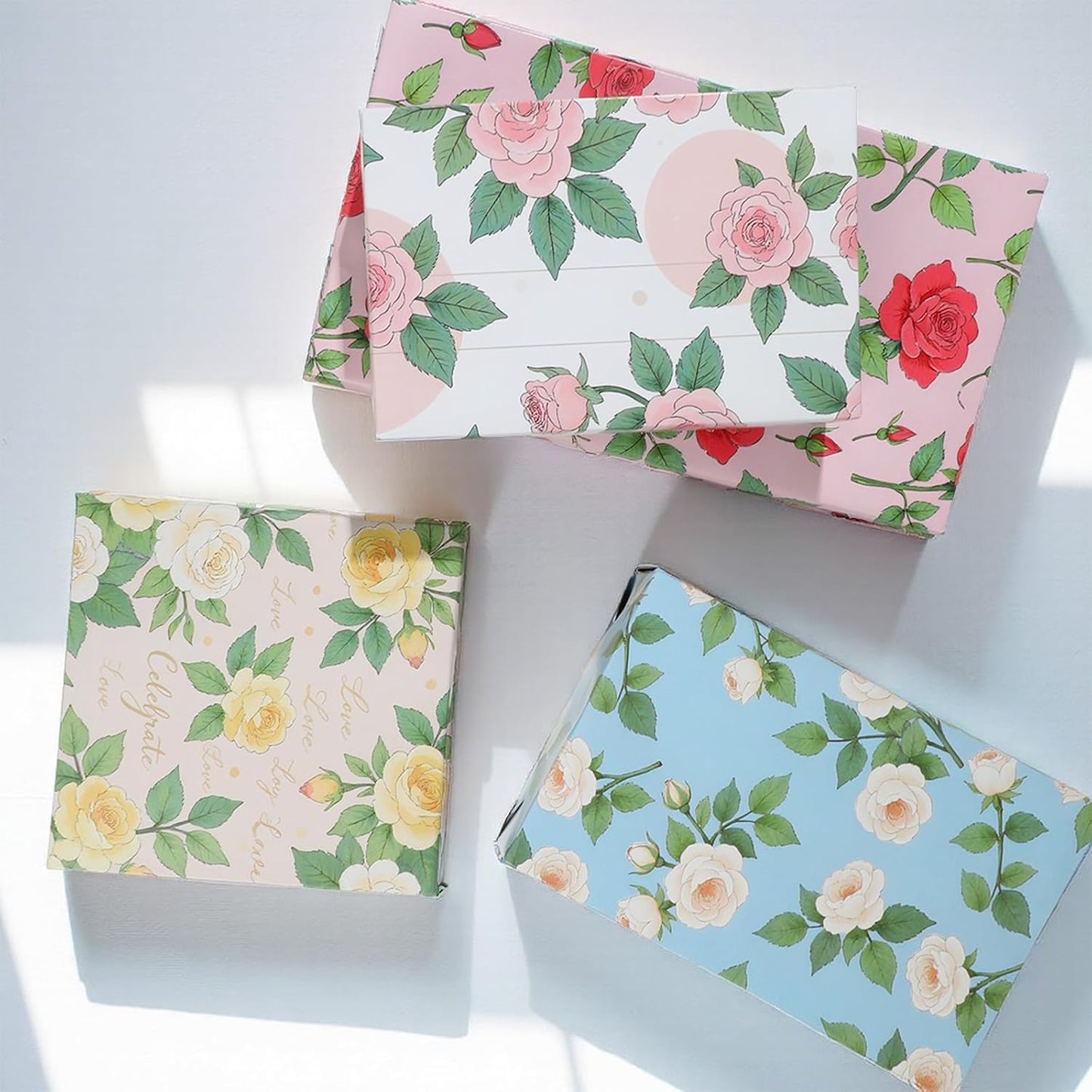 Pineraap Floral Rose Wrapping Paper 12 Sheets Red,White,Yellow,Pink Rose Themed Gift Wrap for Weddings,Birthdays,Bridal Showers,20"×28"